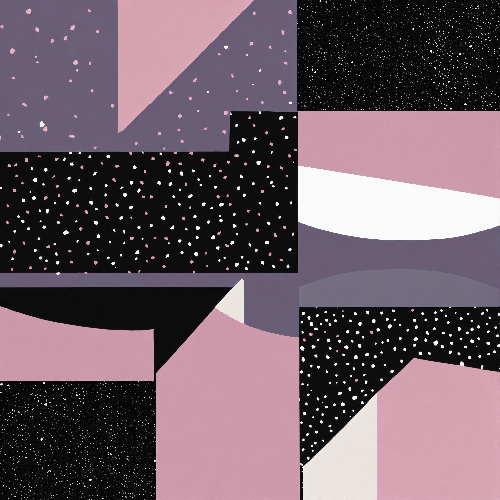 An Abstract Painting With Black, Pink, And White Shapes