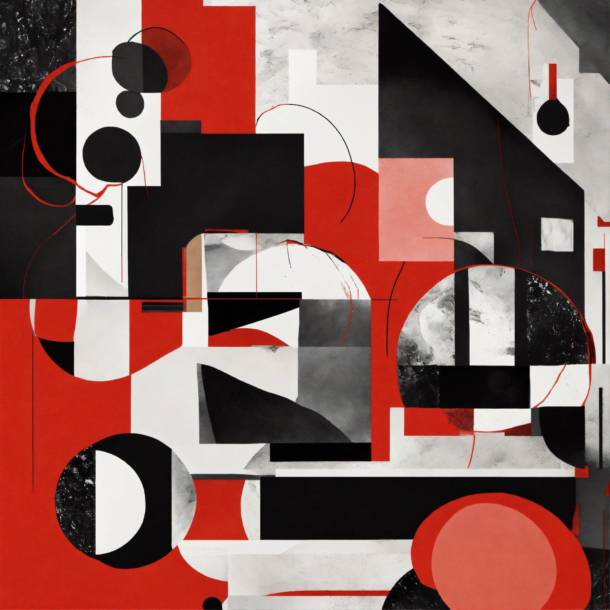 An Abstract Painting With Black, Red, And White Shapes