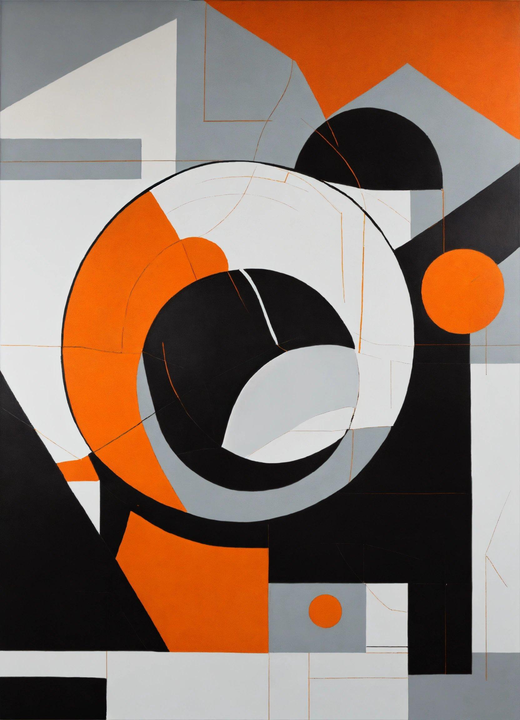 An Abstract Painting With Black, White, And Orange Colors