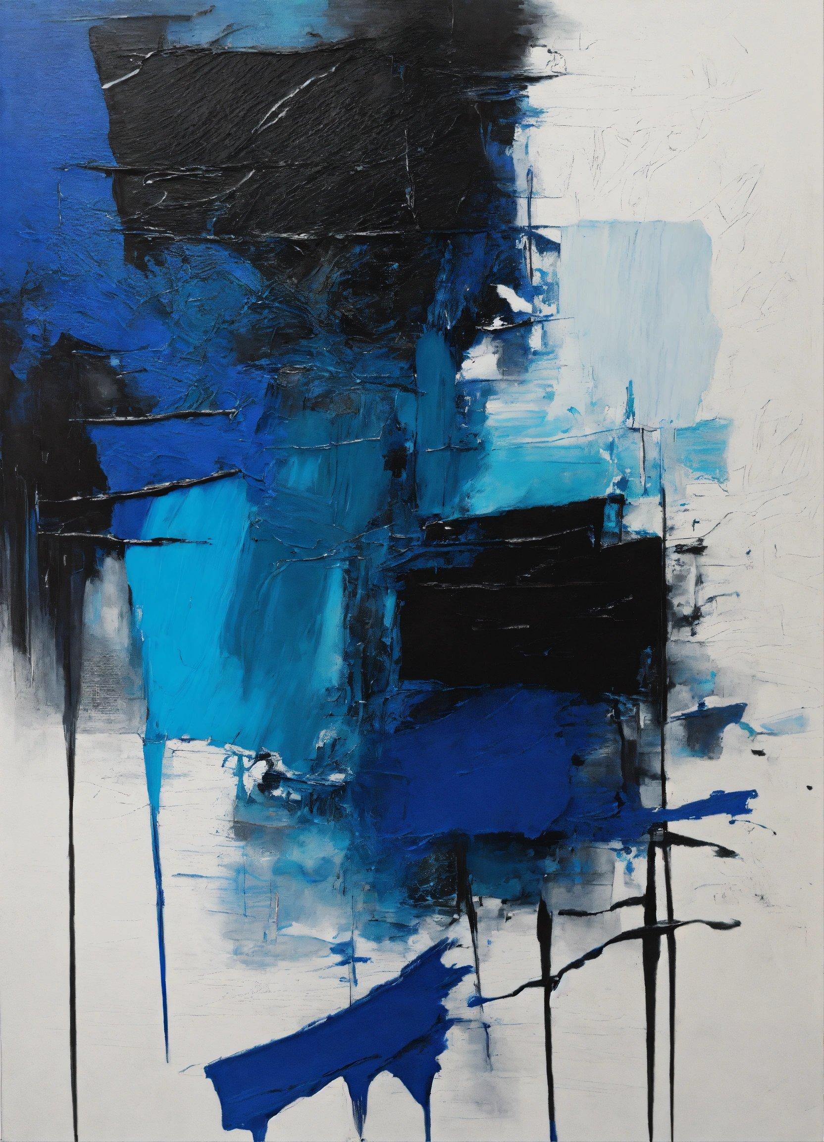 An Abstract Painting With Blue And Black Colors