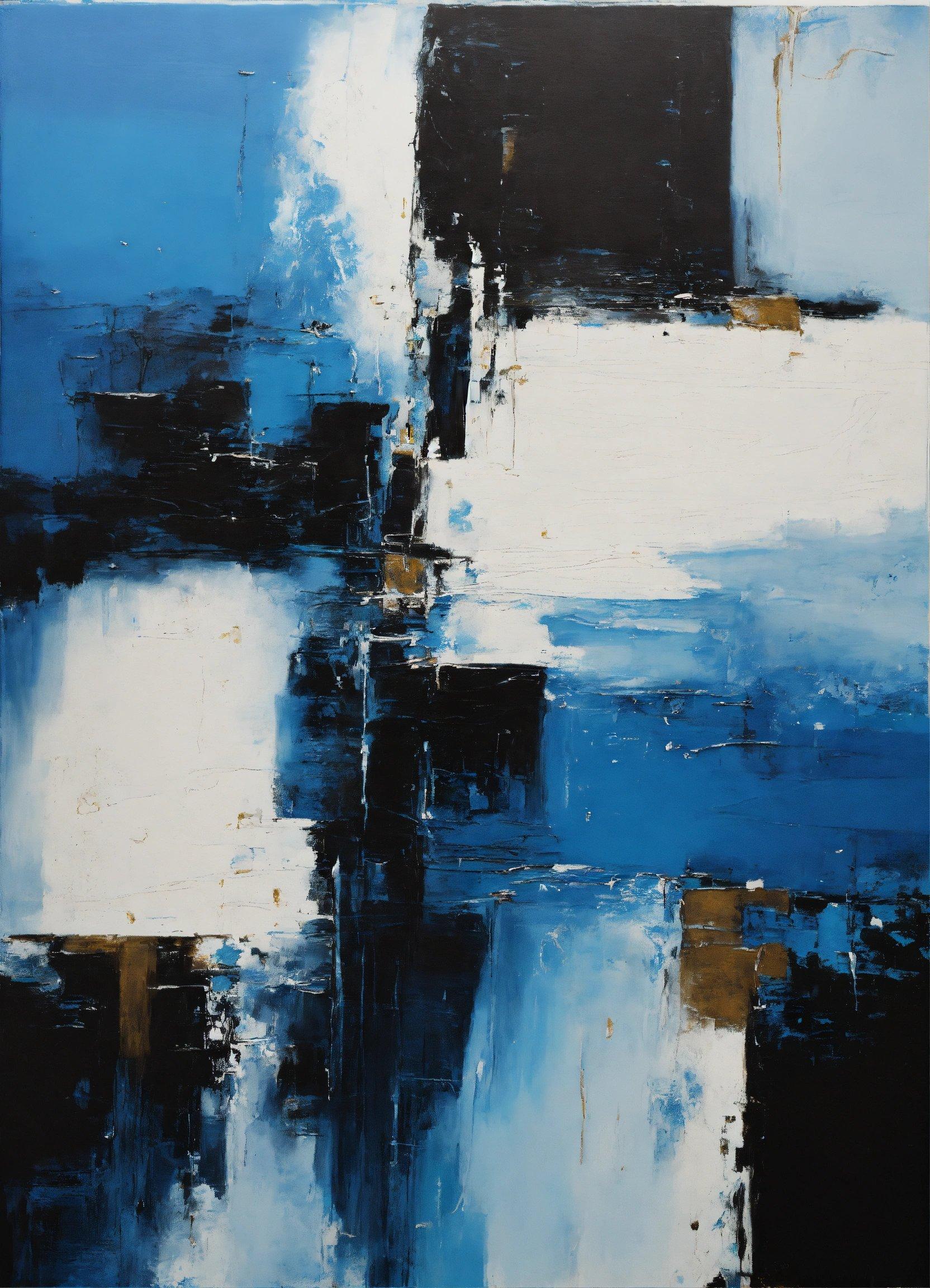 An Abstract Painting With Blue And White Colors