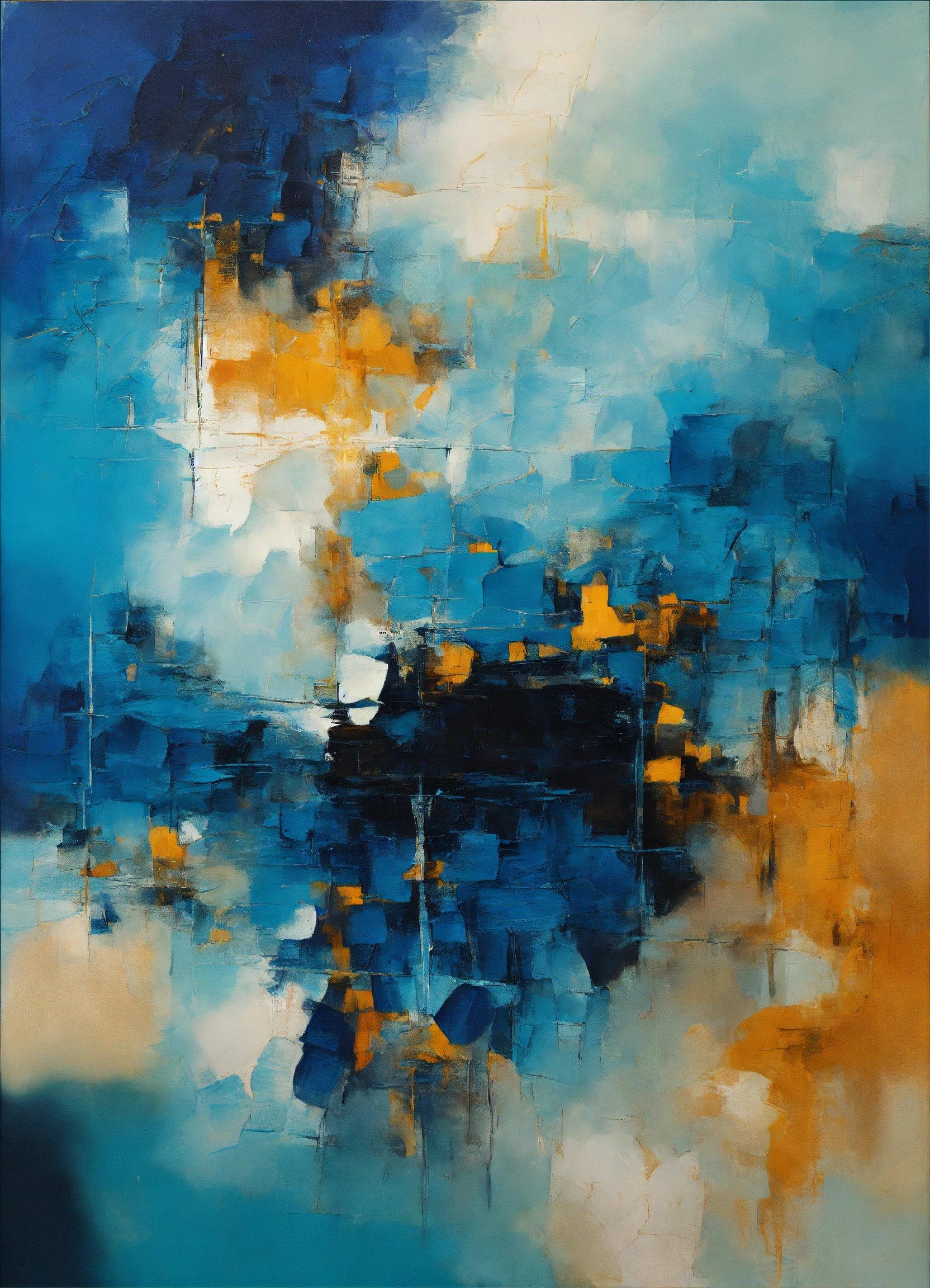 An Abstract Painting With Blue And Yellow Colors