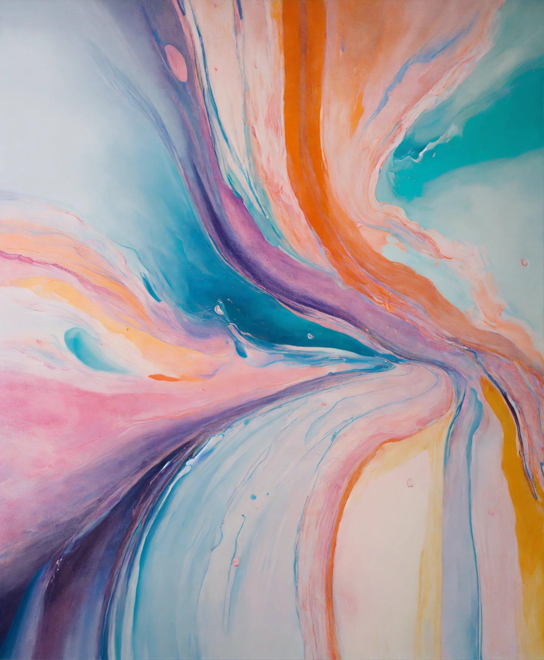 An Abstract Painting With Blue, Orange, And Pink Colors