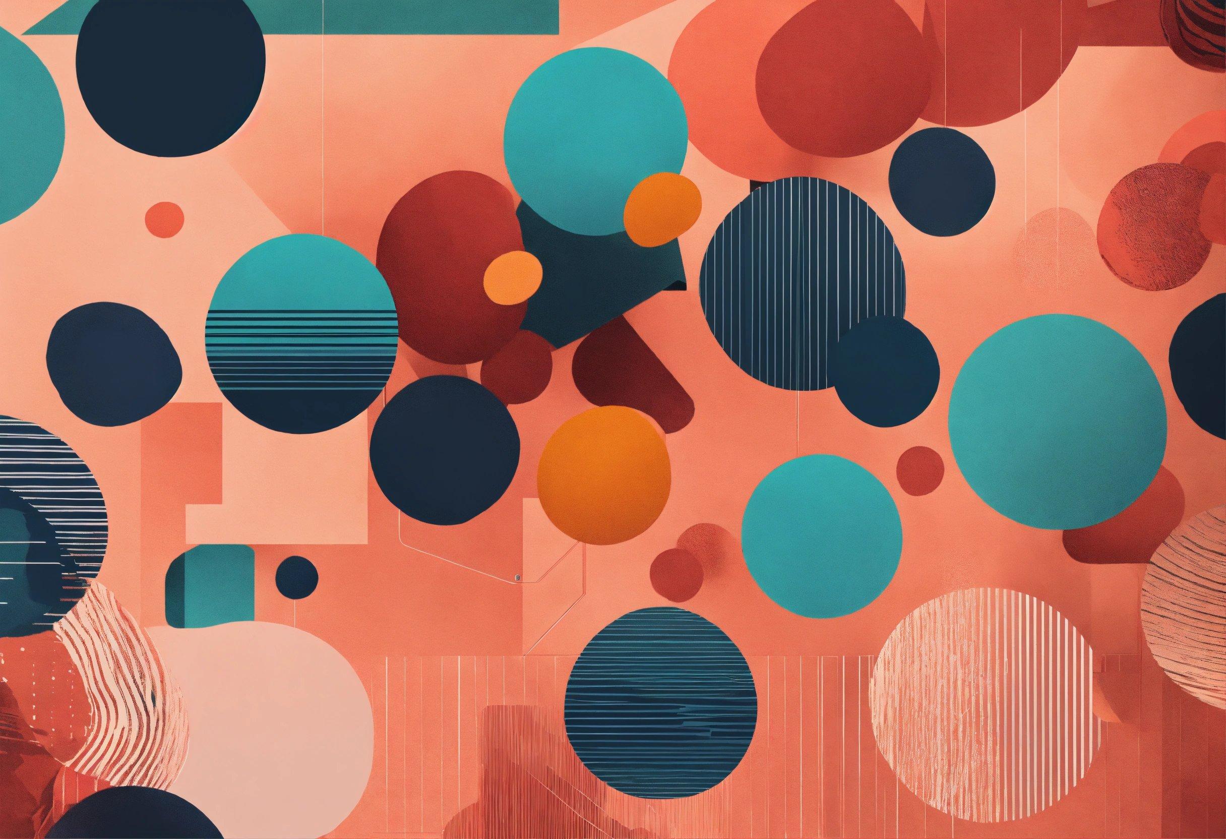 An Abstract Painting With Blue, Orange, And Red Circles