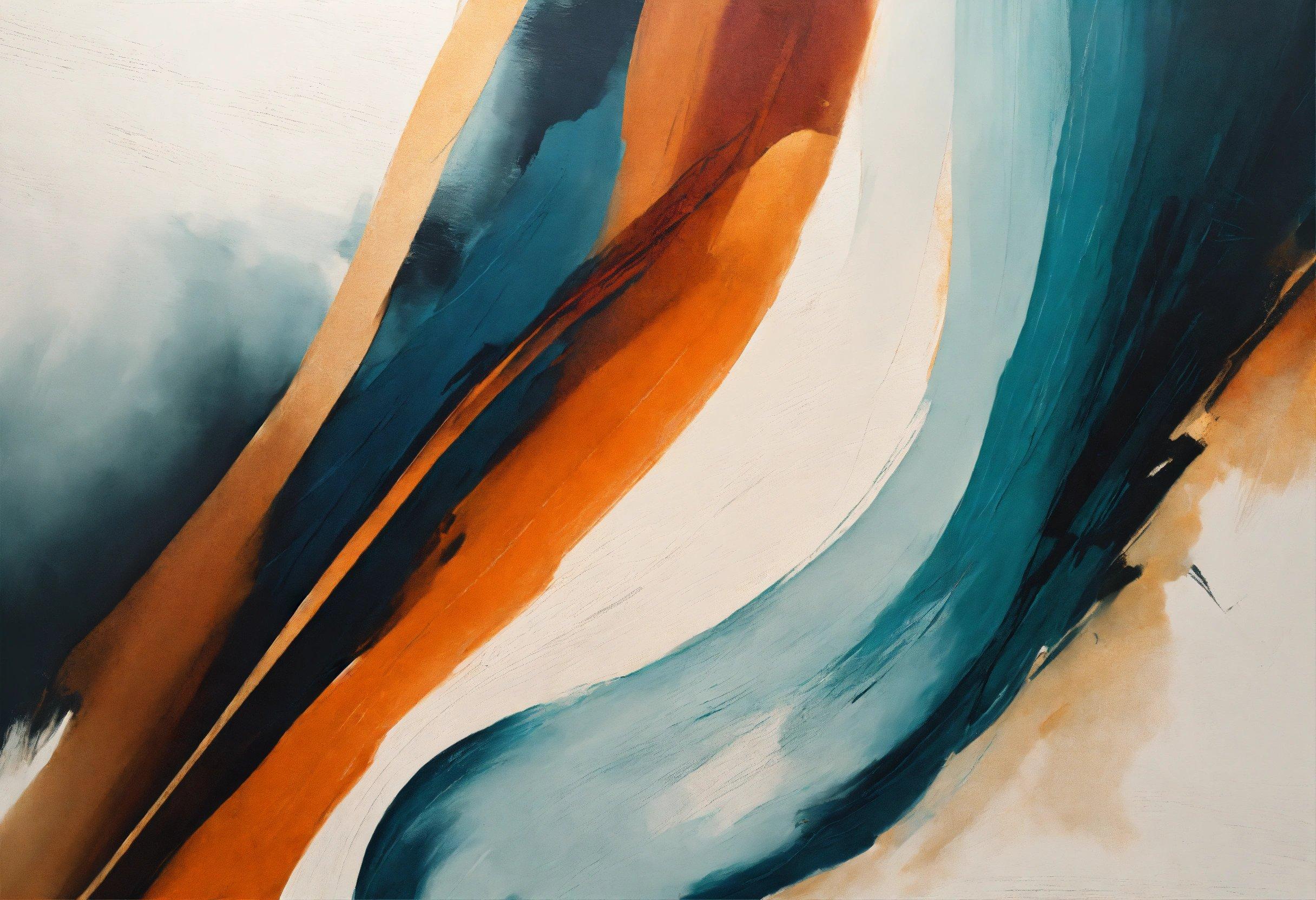 An Abstract Painting With Blue, Orange And White Colors