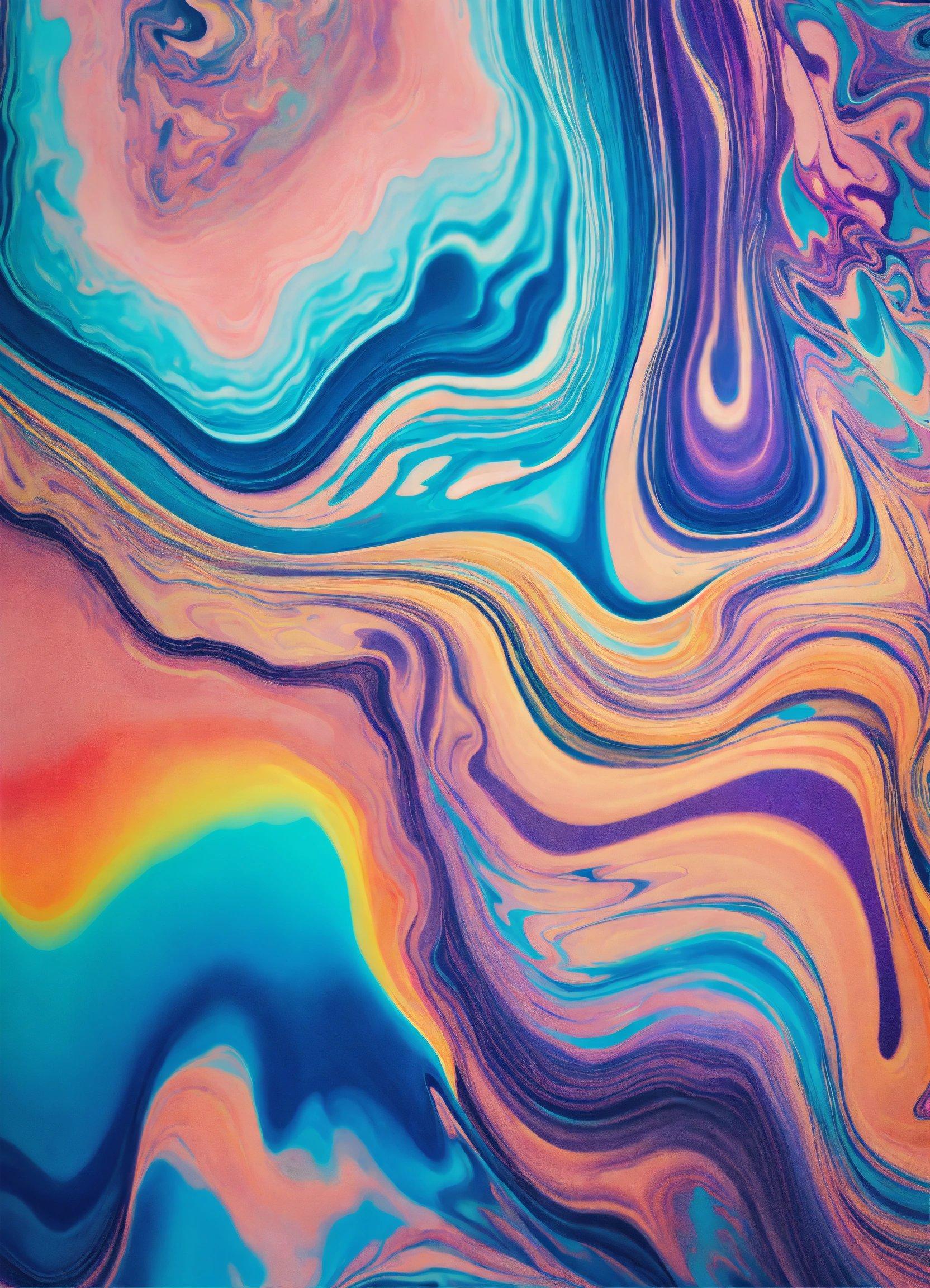 An Abstract Painting With Blue, Pink, And Yellow Colors