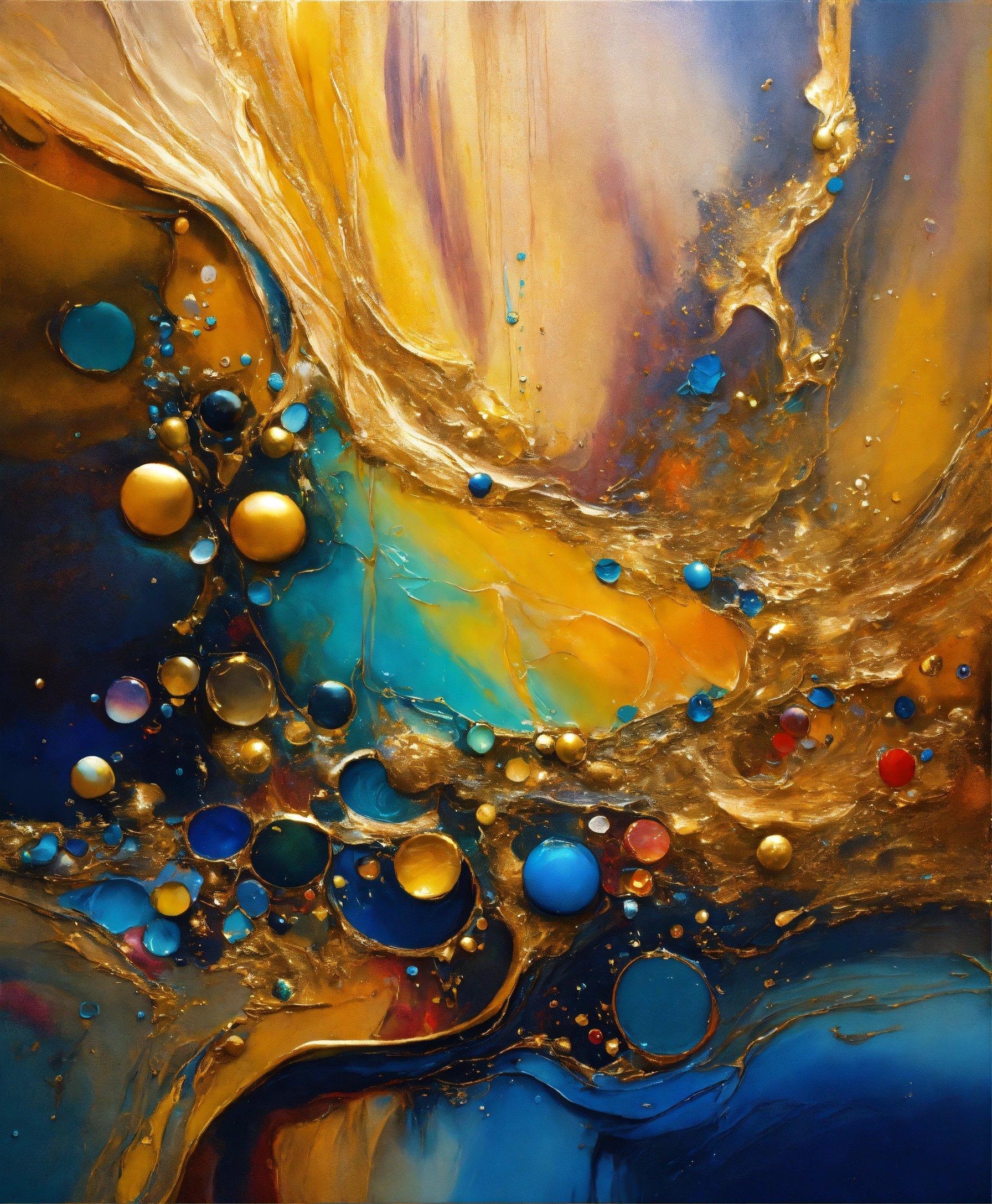 An Abstract Painting With Blue, Yellow, And Orange Colors