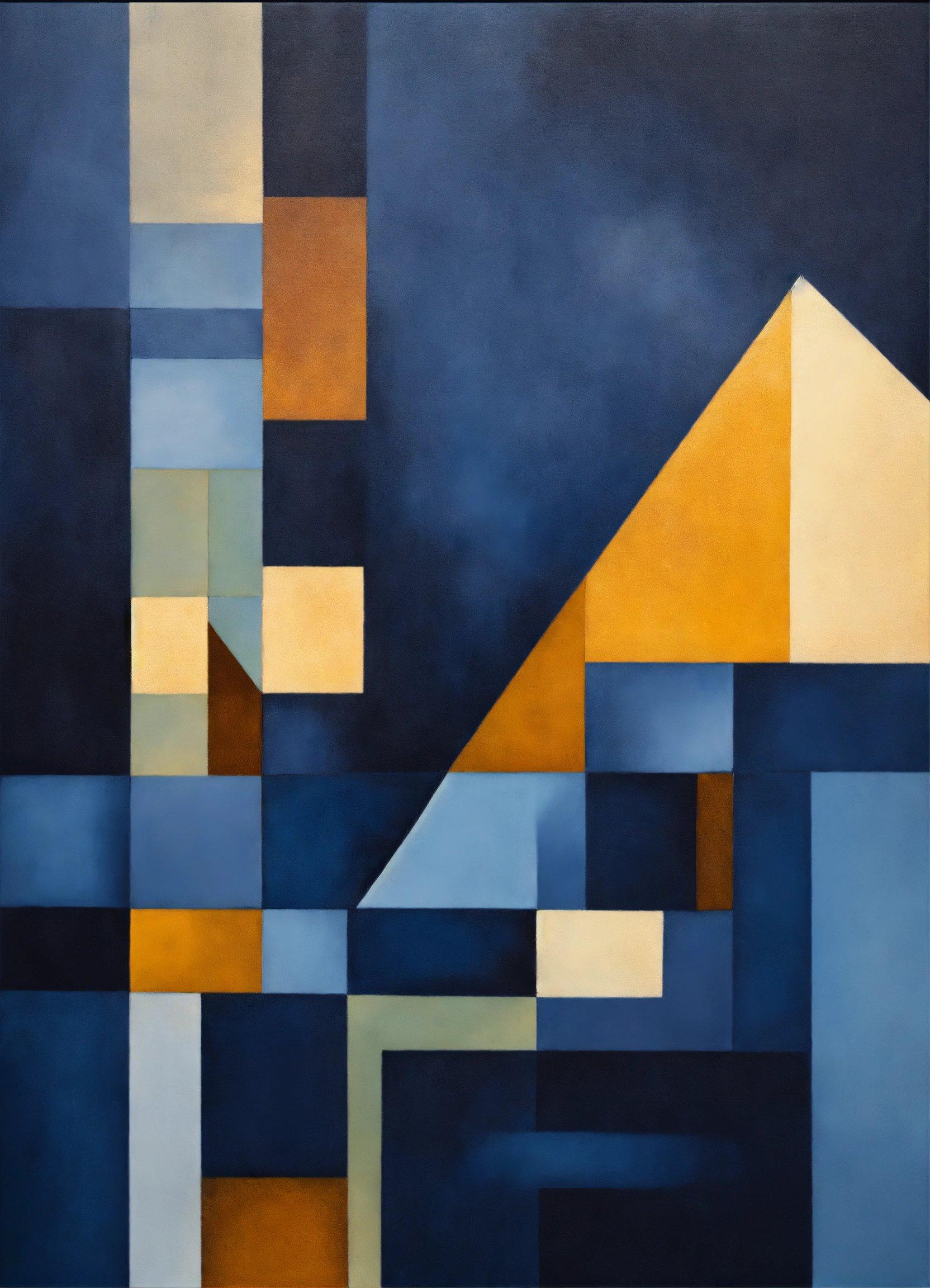 An Abstract Painting With Blue, Yellow And White Colors