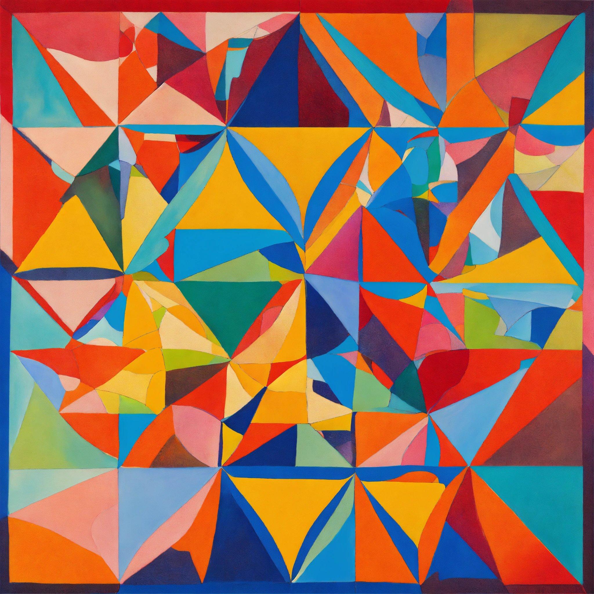 An Abstract Painting With Bright Colors And Shapes