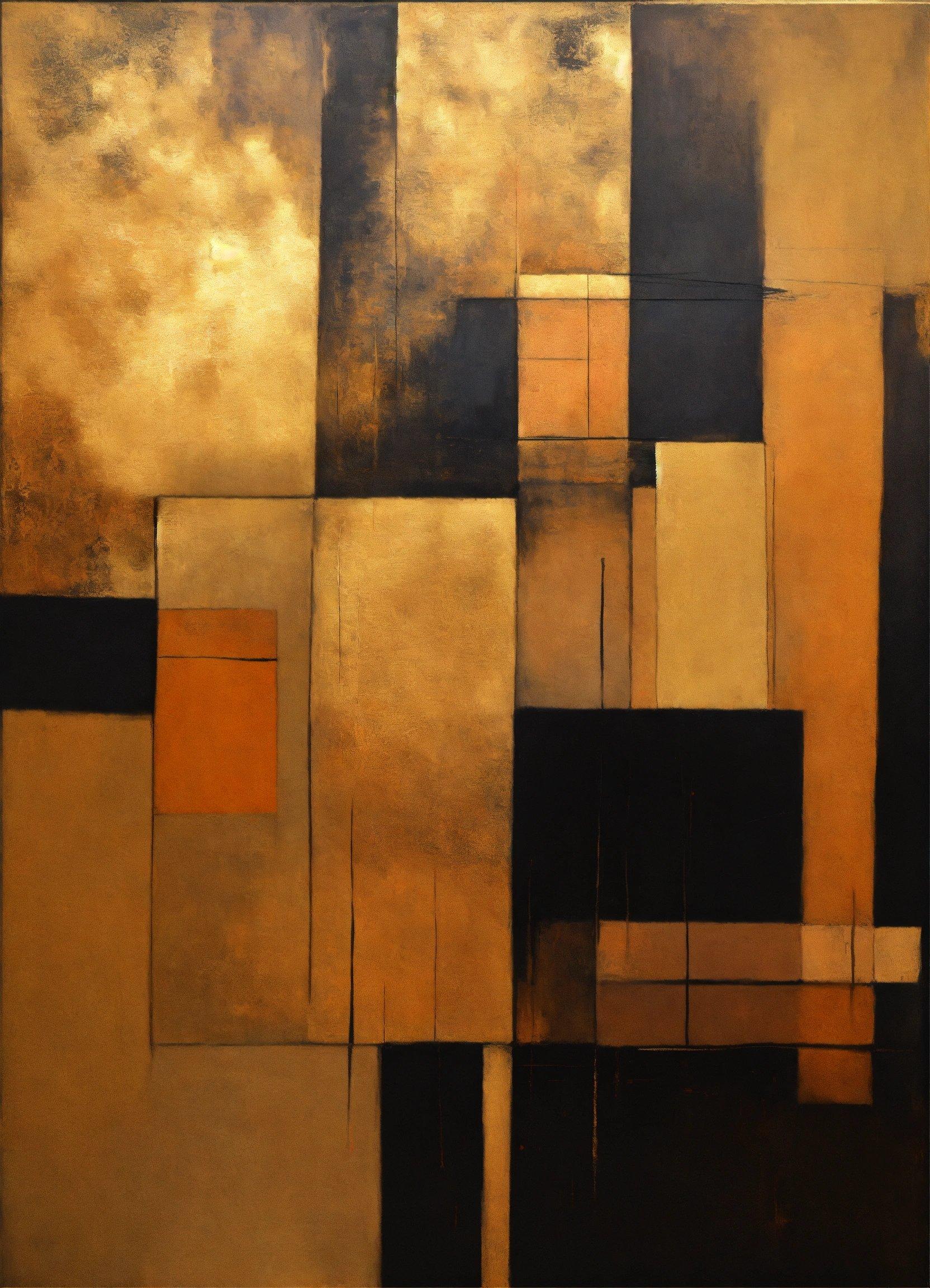 An Abstract Painting With Brown And Black Squares