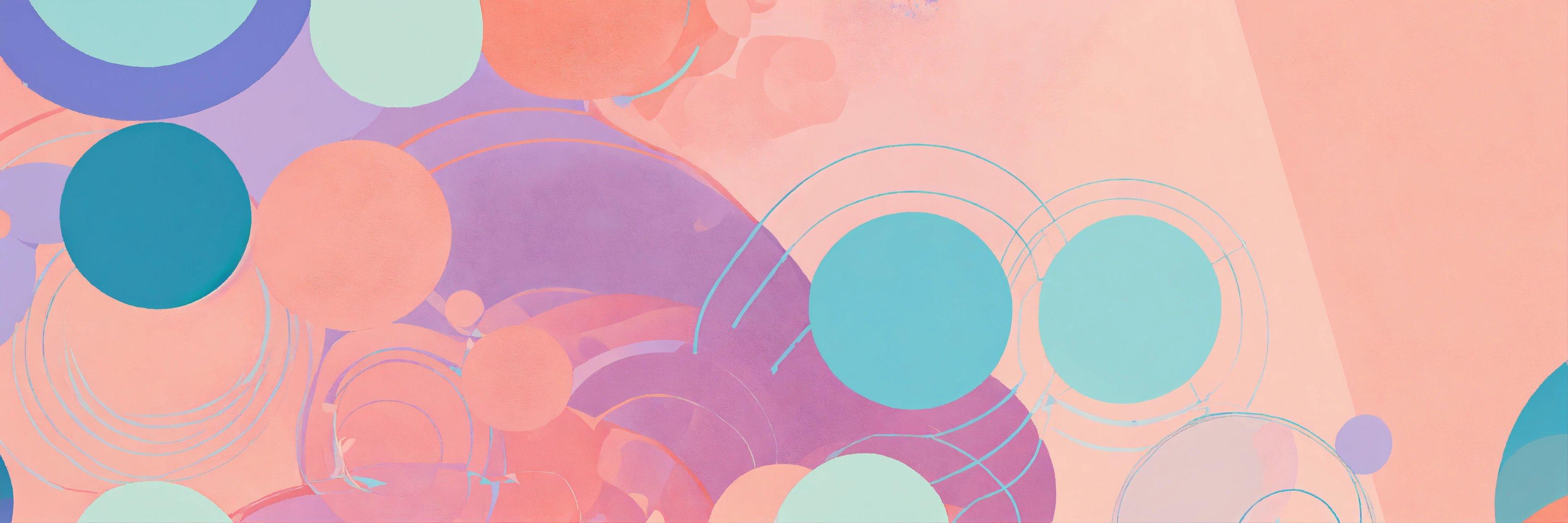 An Abstract Painting With Circles And Dots On A Pink Background