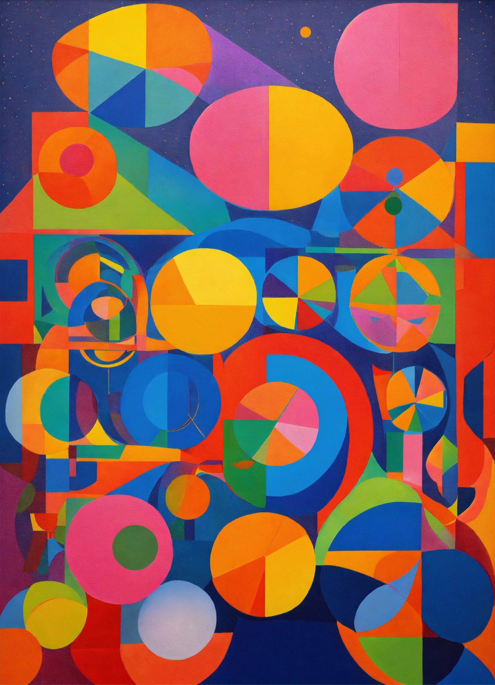 An Abstract Painting With Circles And Shapes