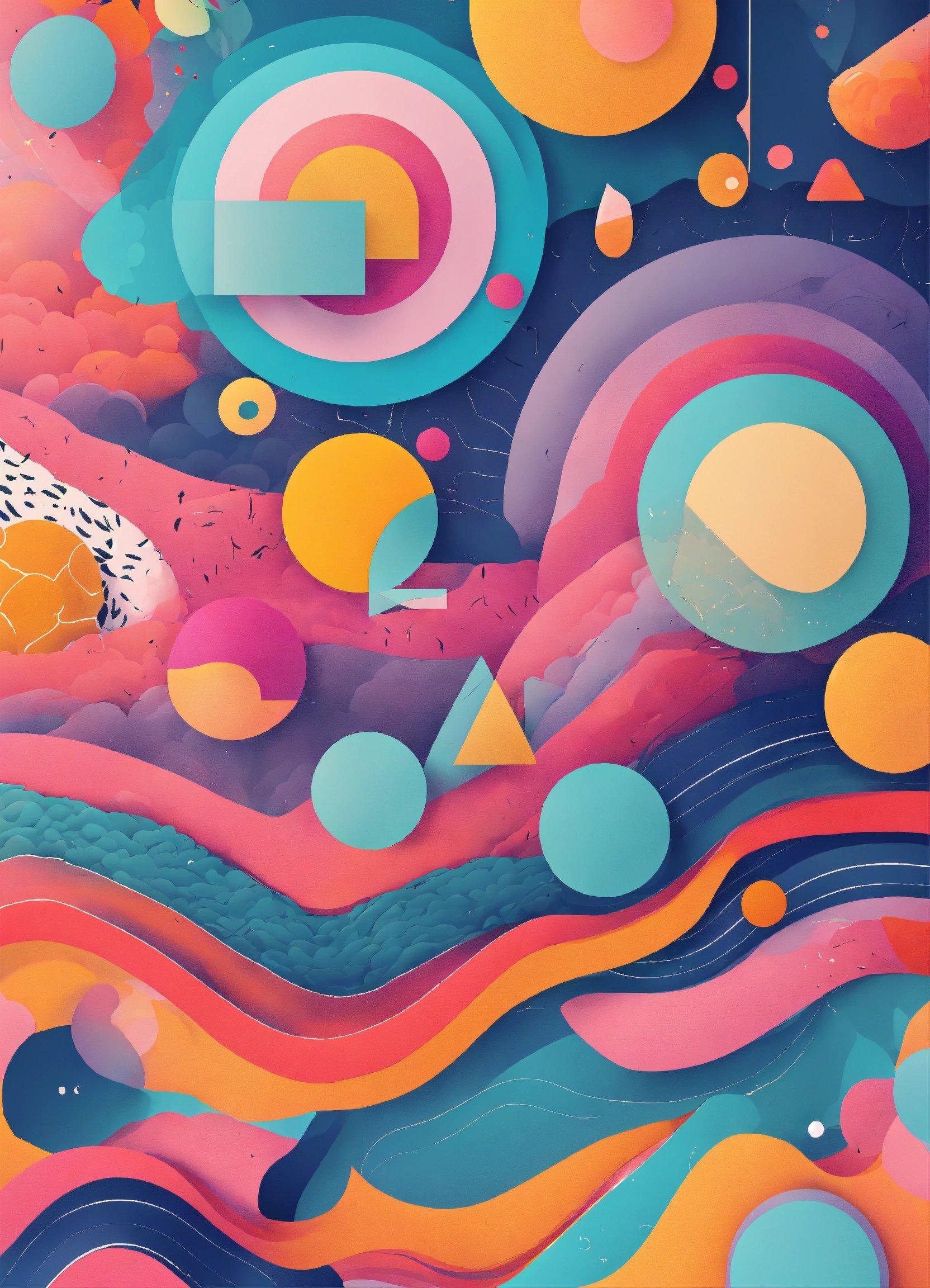 An Abstract Painting With Colorful Shapes And Shapes