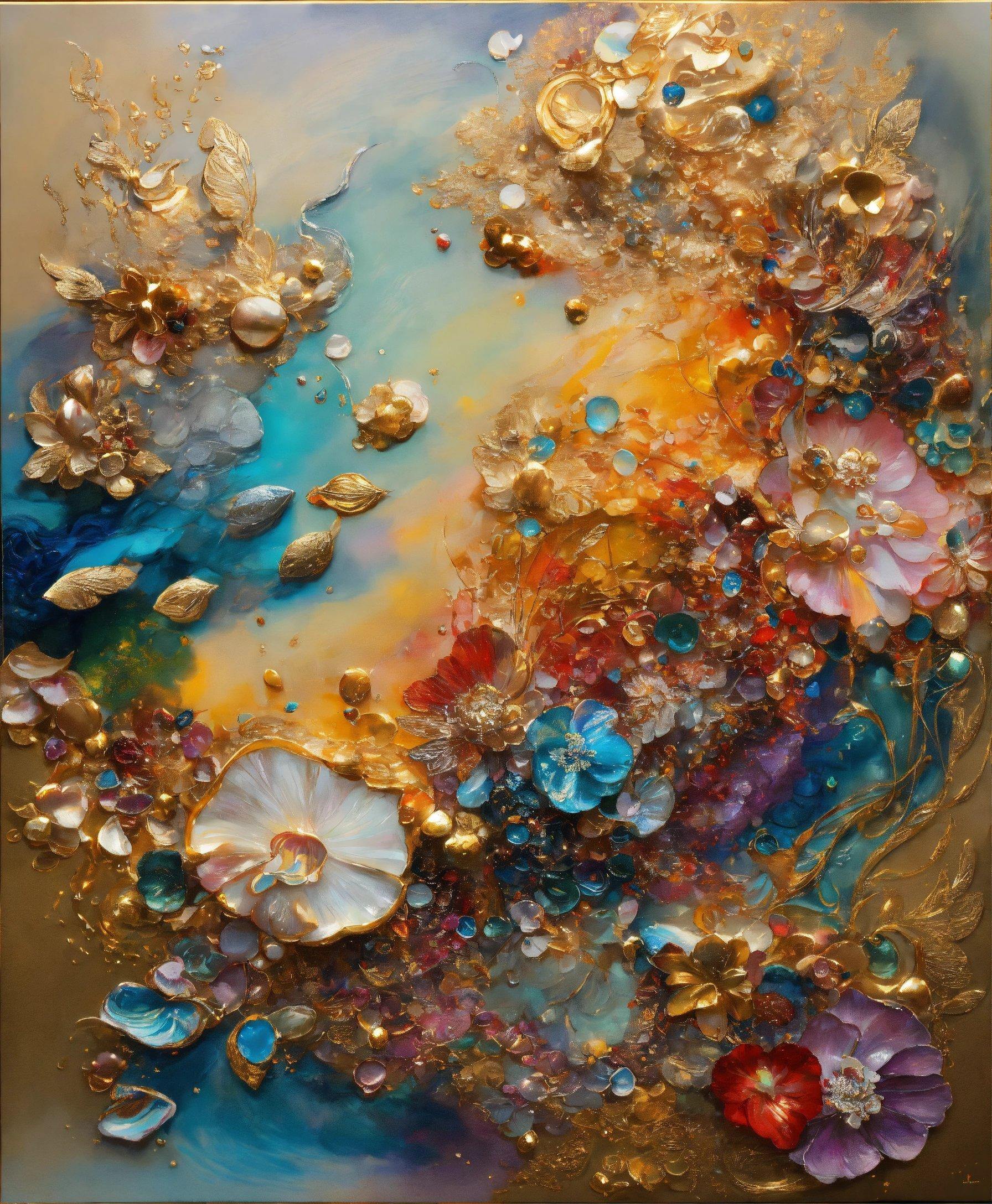 An Abstract Painting With Flowers And Bubbles