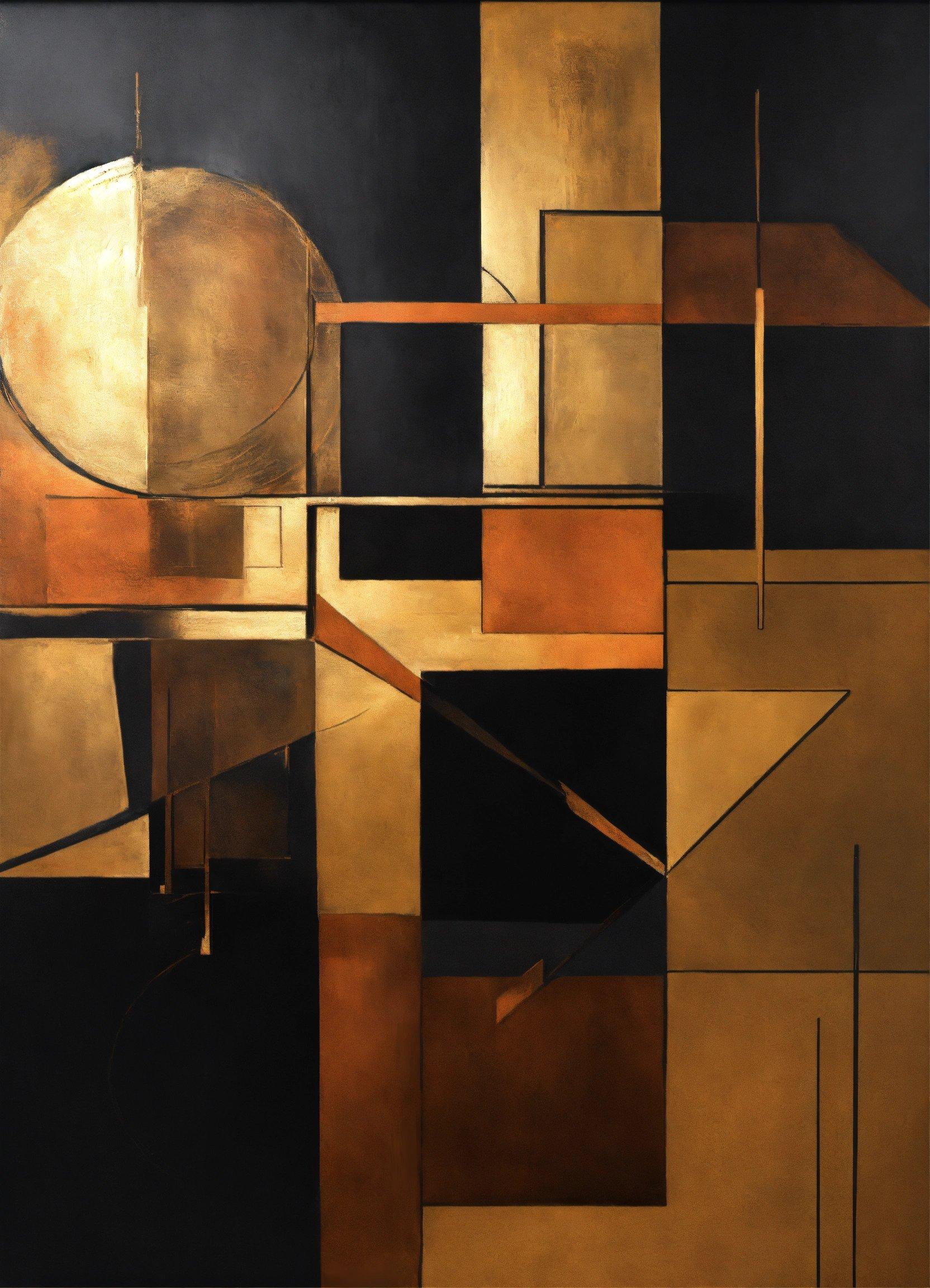 An Abstract Painting With Gold And Black Colors