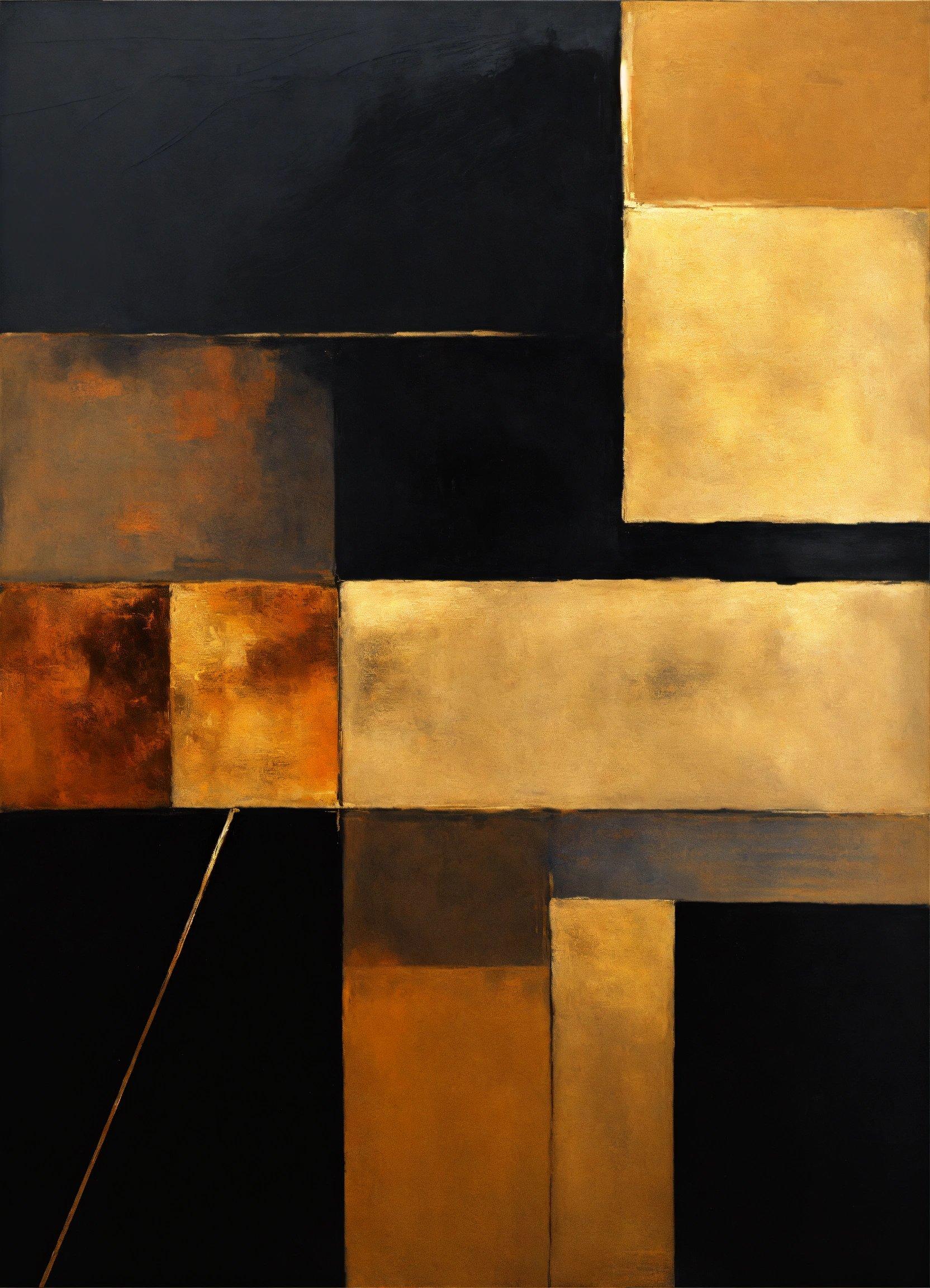 An Abstract Painting With Gold And Black Squares