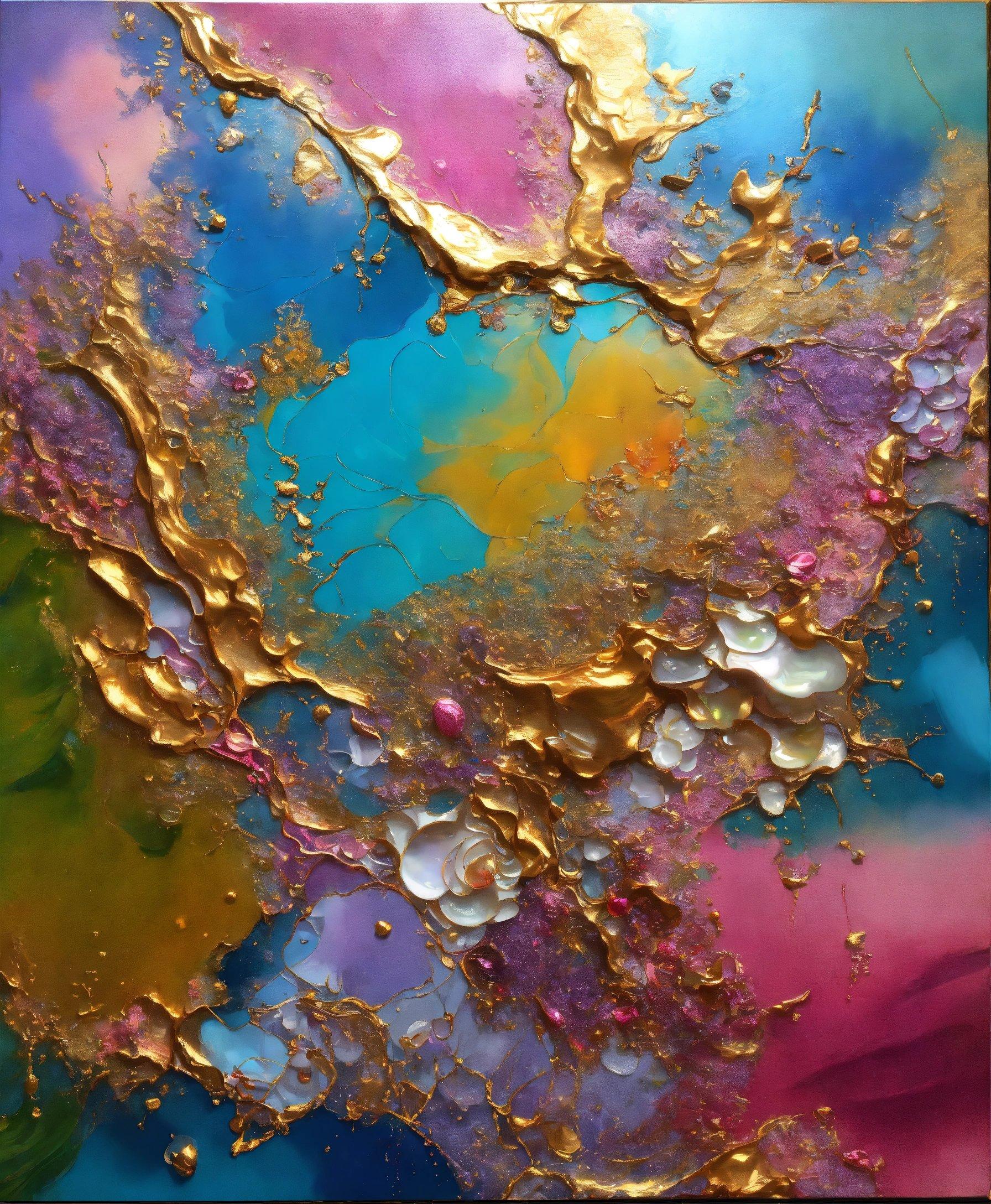 An Abstract Painting With Gold And Blue Colors