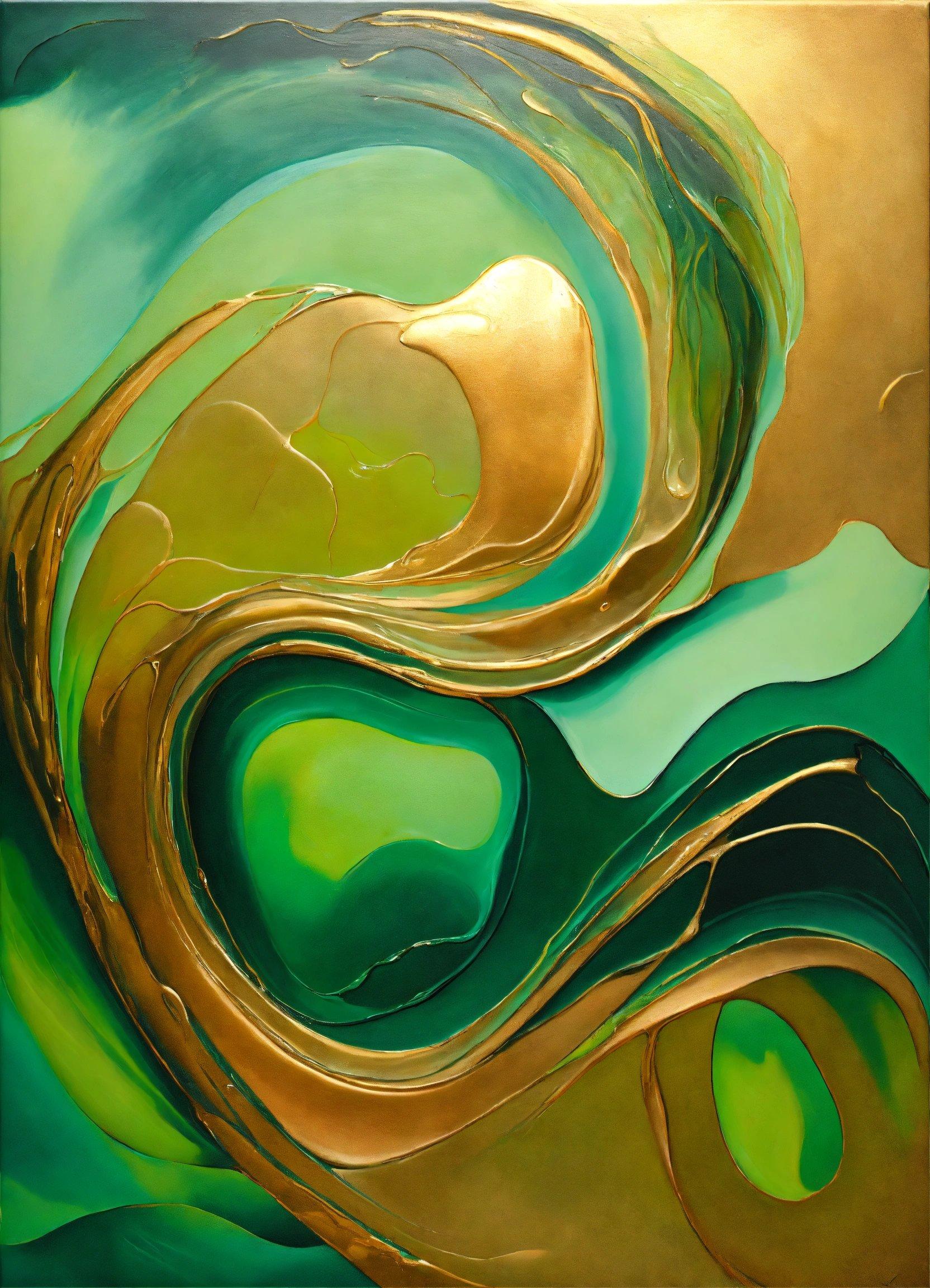 An Abstract Painting With Gold And Green Colors