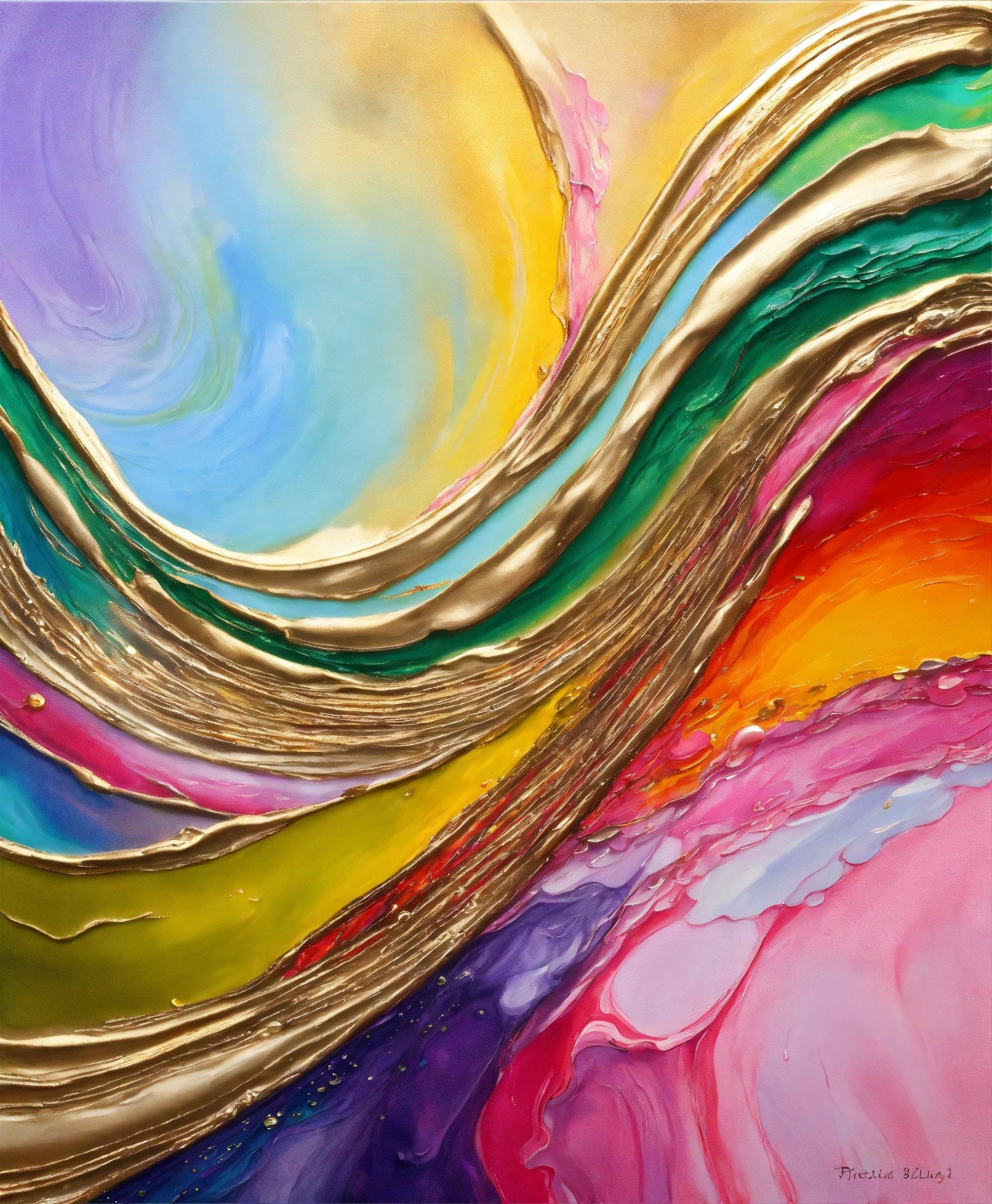 An Abstract Painting With Gold And Multicolors