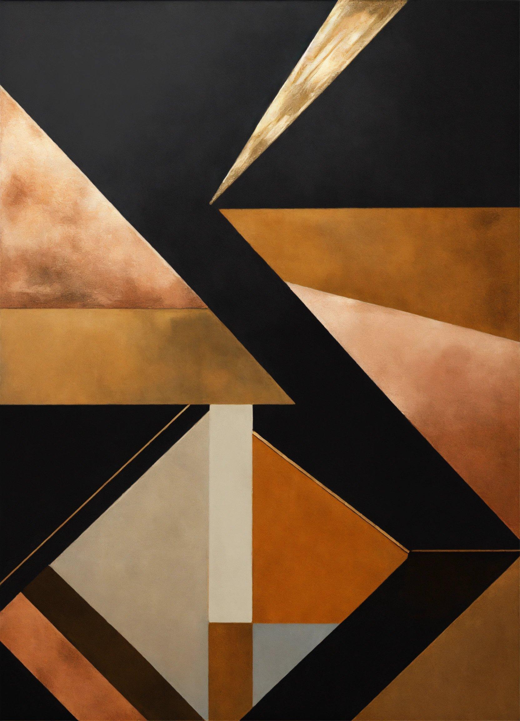 An Abstract Painting With Gold, Black, And White Colors