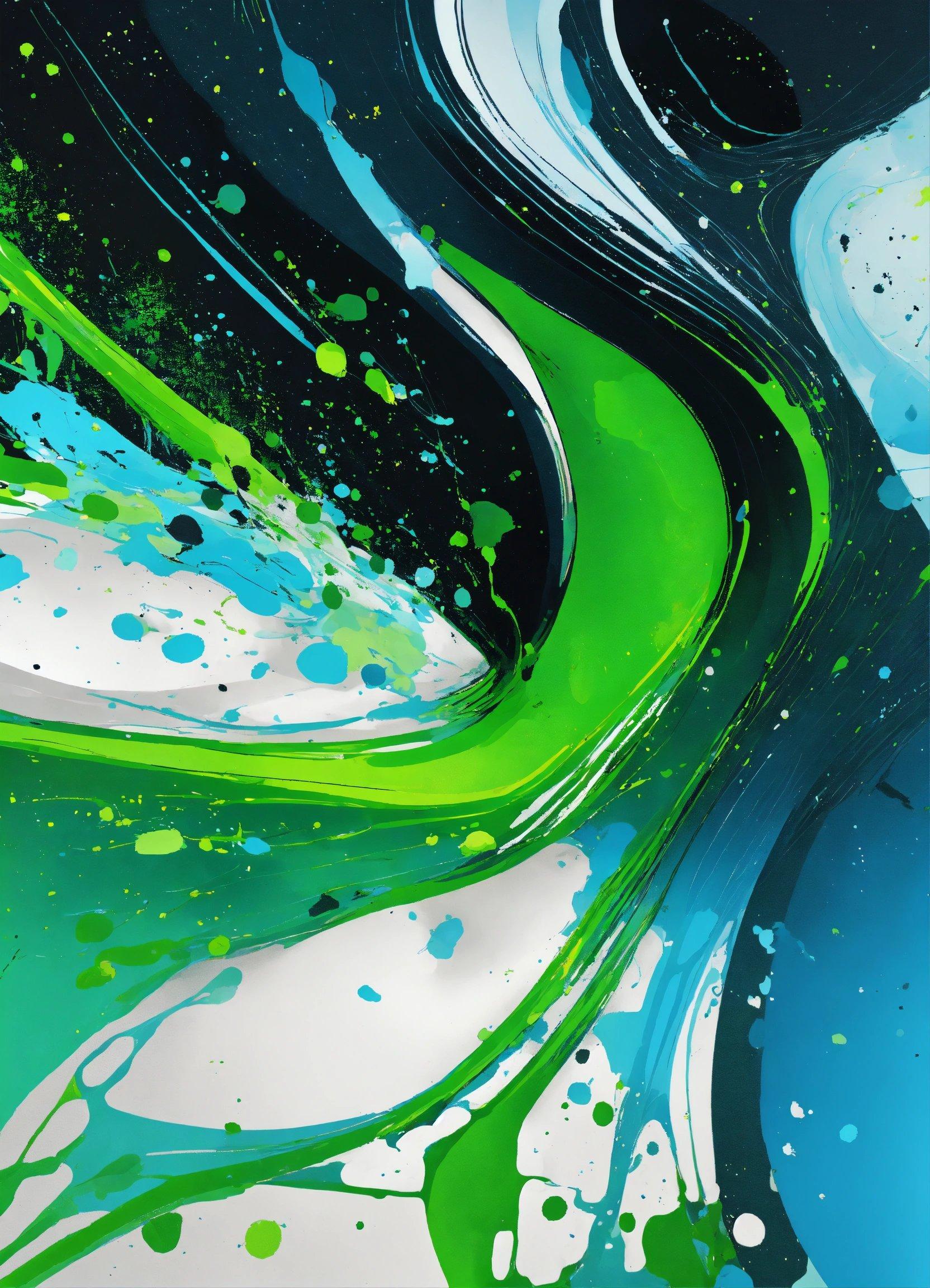 An Abstract Painting With Green And Blue Colors