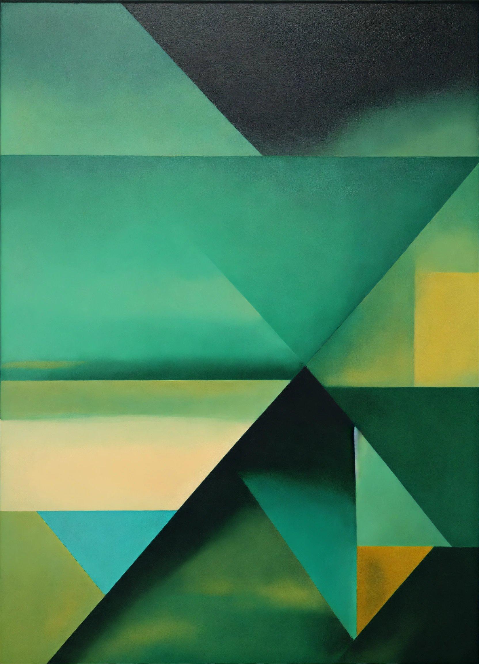 An Abstract Painting With Green And Yellow Colors