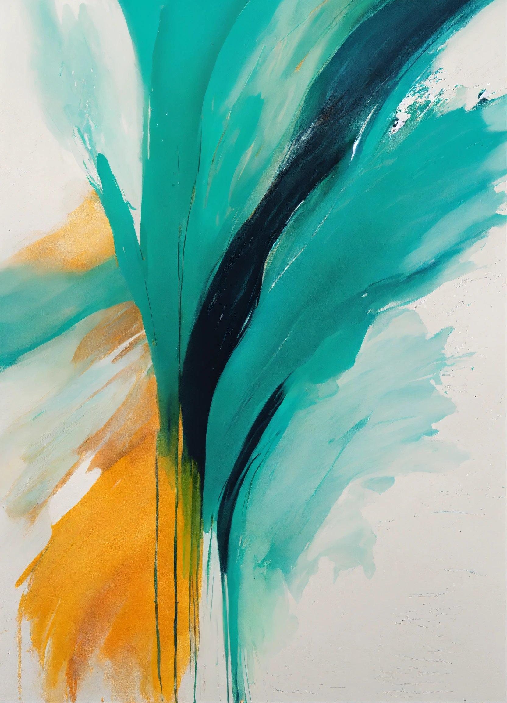 An Abstract Painting With Green, Yellow, And Blue Colors