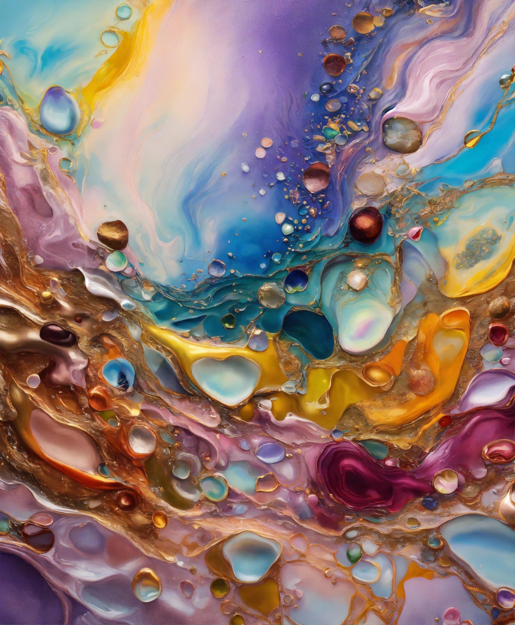 An Abstract Painting With Lots Of Bubbles And Colors