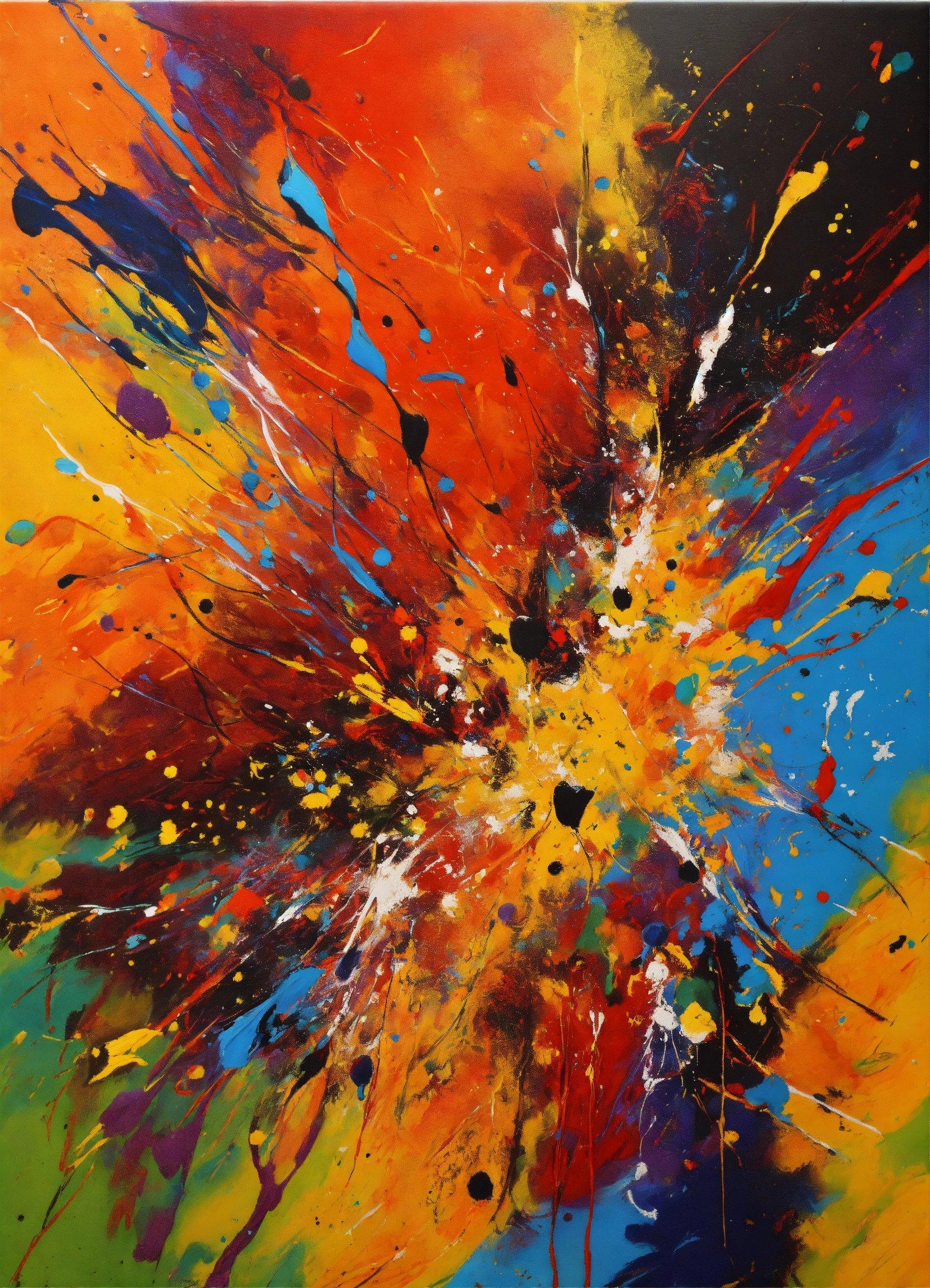 An Abstract Painting With Lots Of Paint Splattered On It