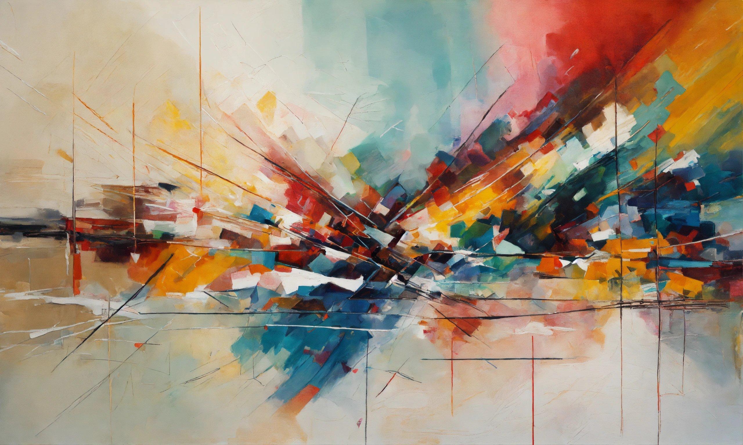 An Abstract Painting With Many Colors And Lines