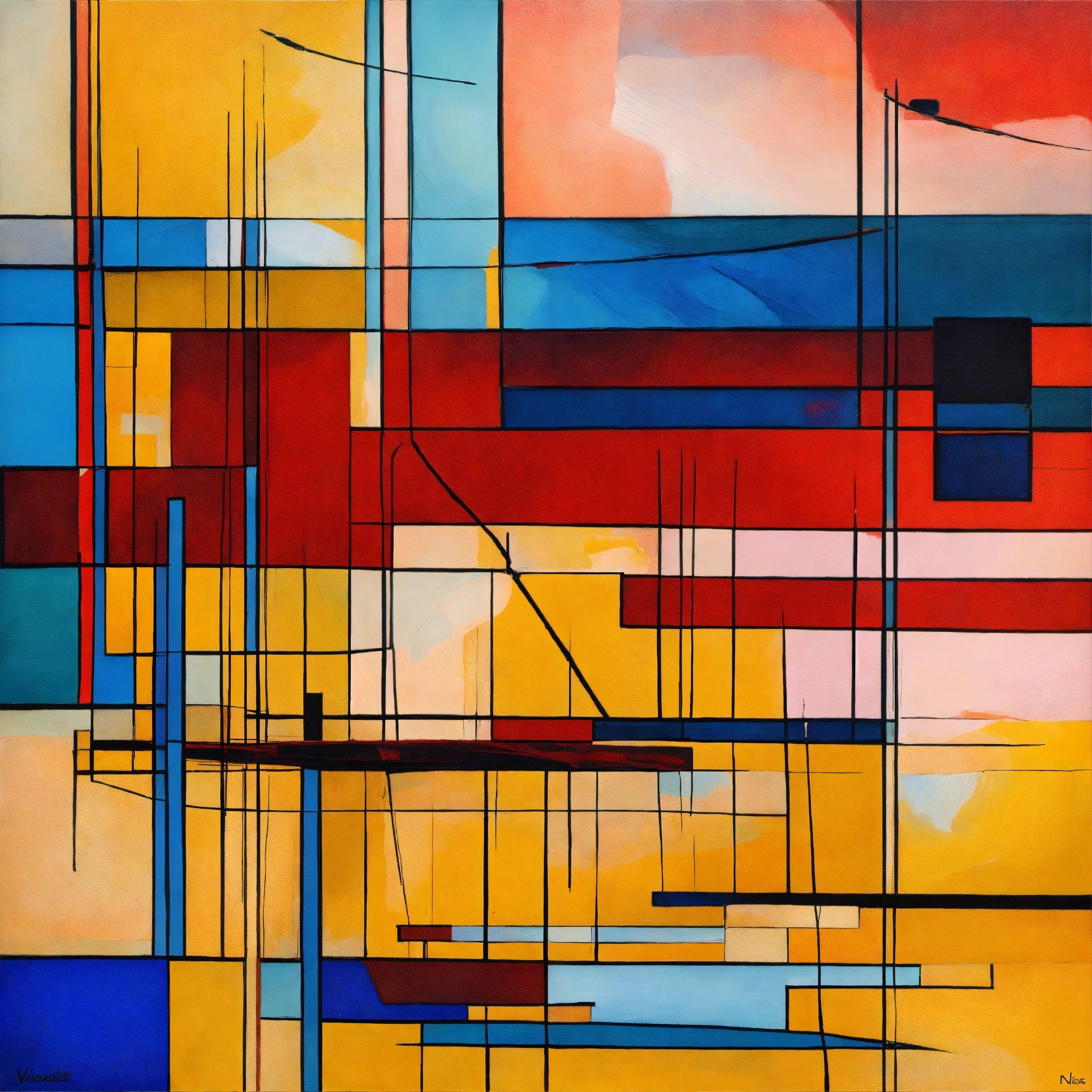 An Abstract Painting With Many Lines And Colors