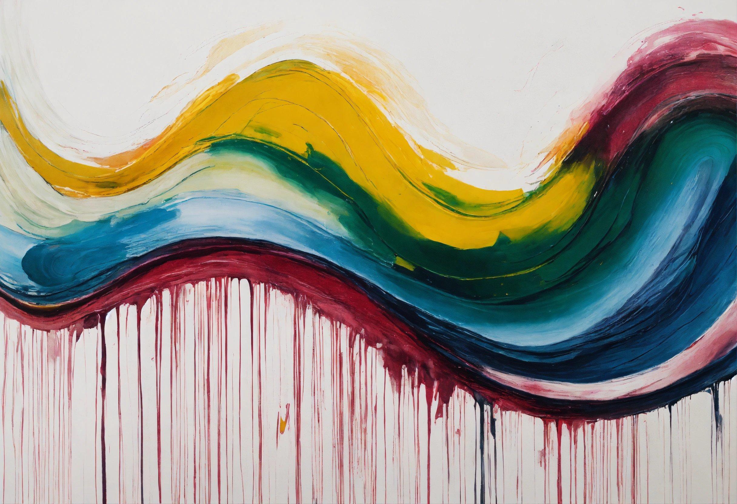 An Abstract Painting With Multicolored Lines On A White Background