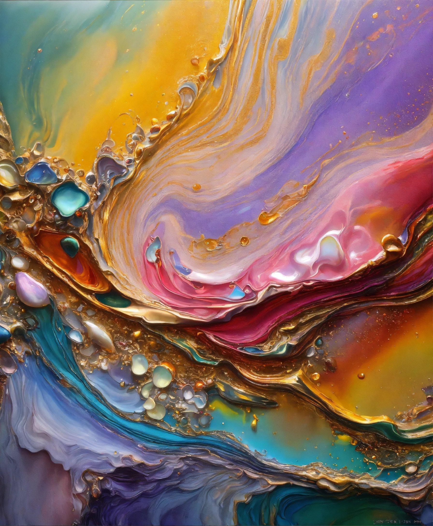 An Abstract Painting With Multicolored Paint And Bubbles