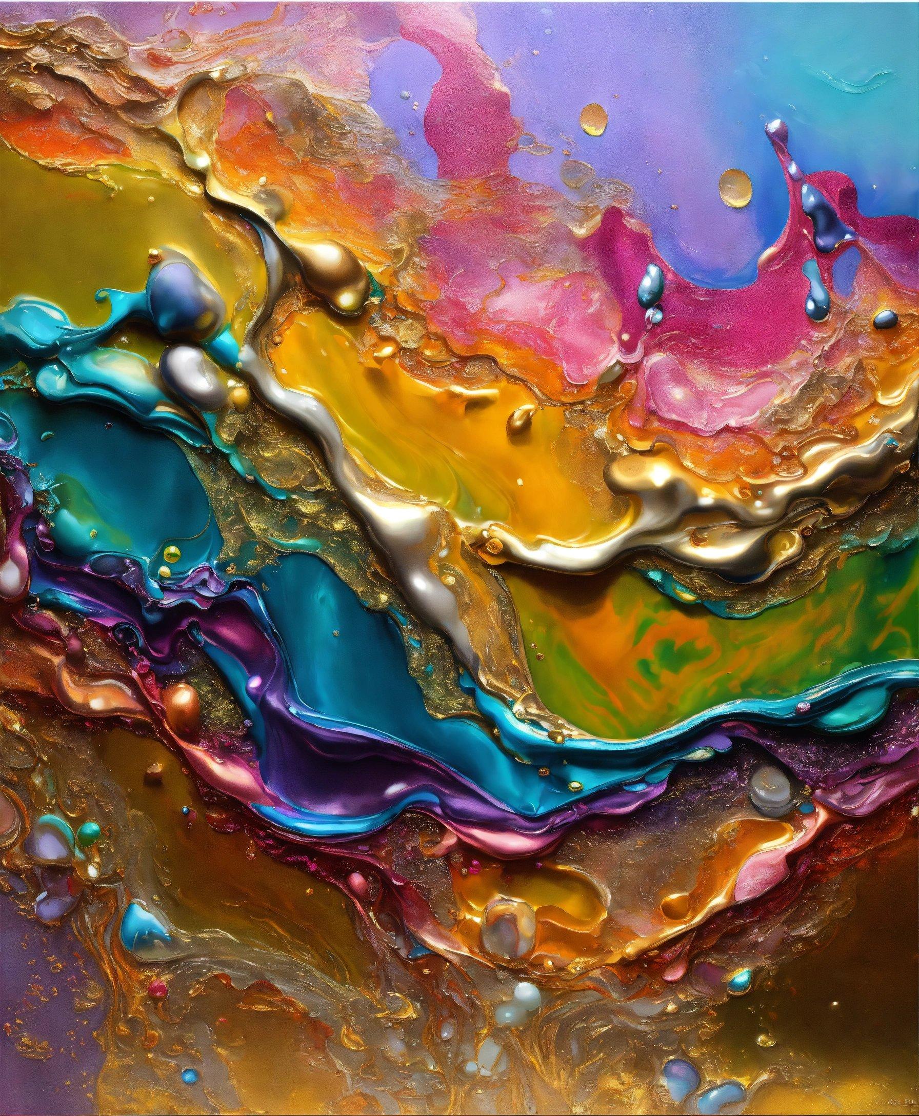 An Abstract Painting With Multicolored Paint On It