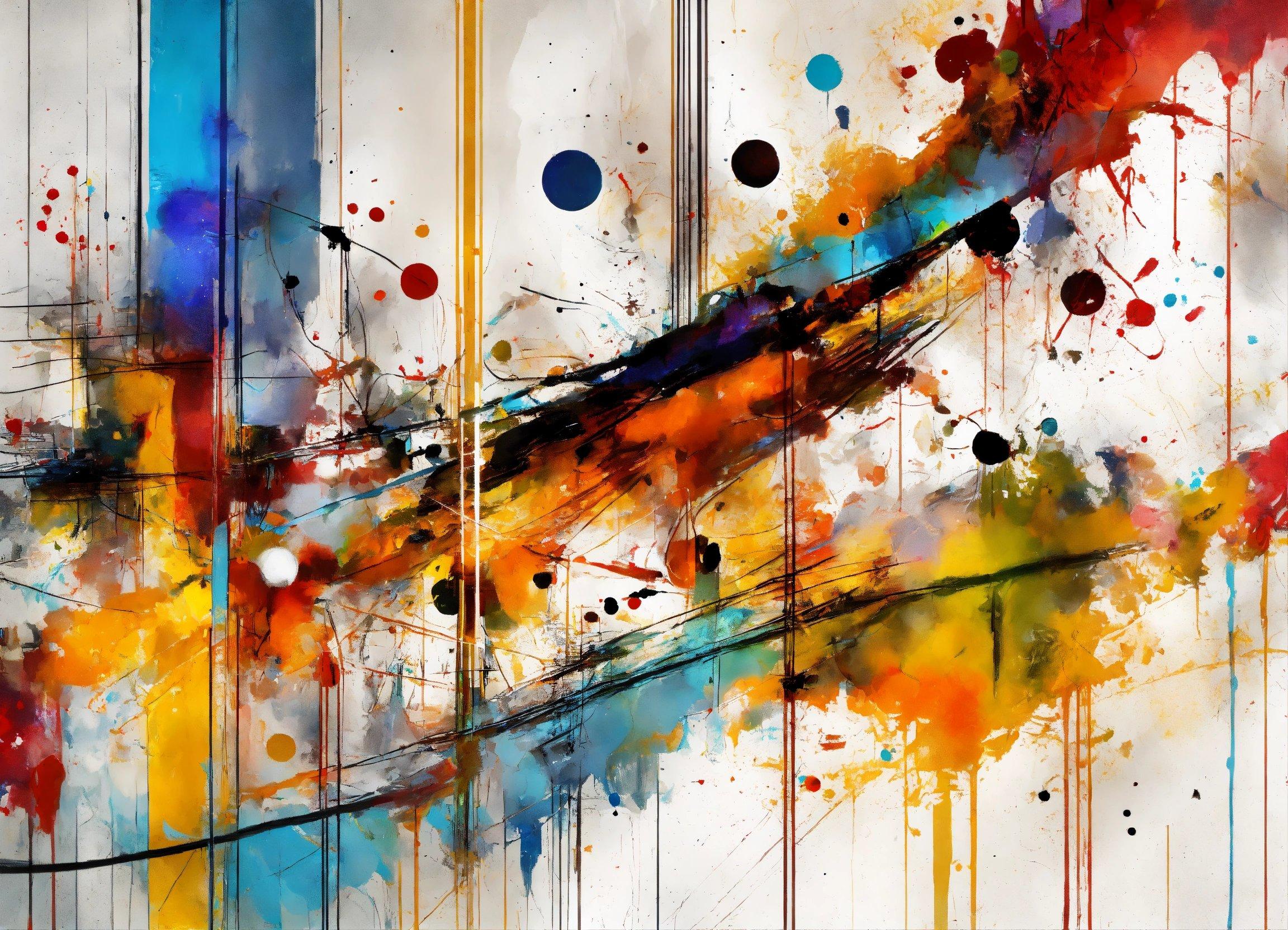 An Abstract Painting With Multicolored Paint Splattered On It