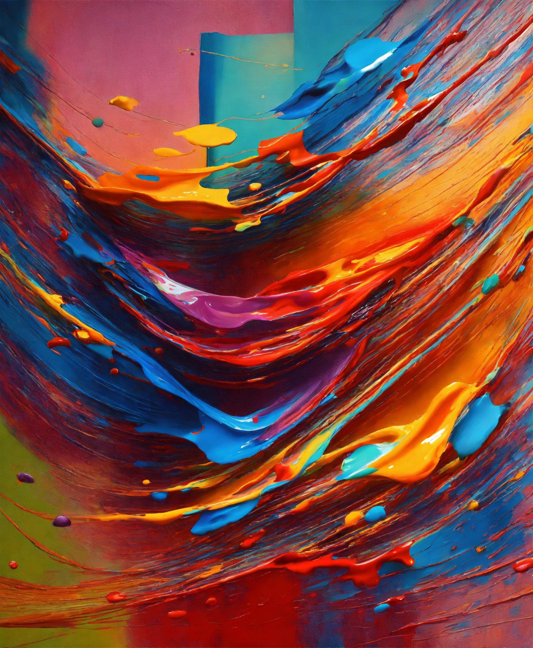 An Abstract Painting With Multicolored Paint Streaks