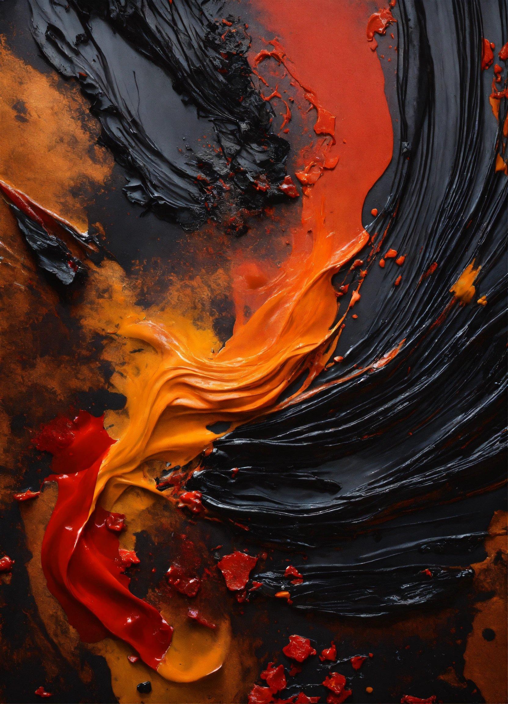 An Abstract Painting With Orange And Black Colors