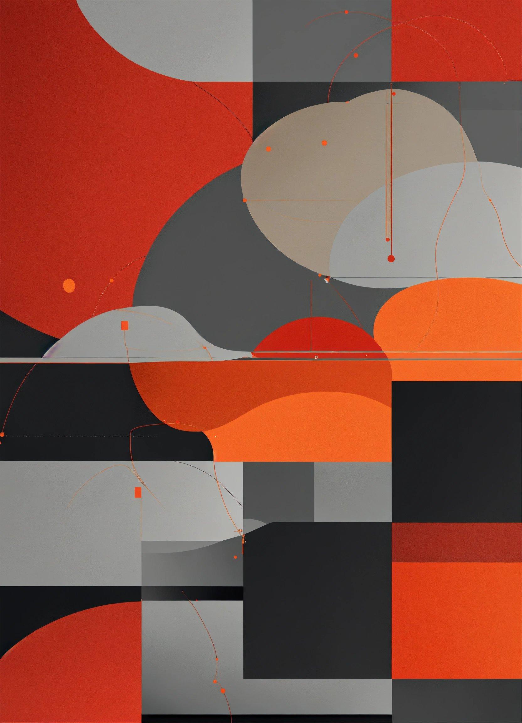 An Abstract Painting With Orange And Grey Shapes