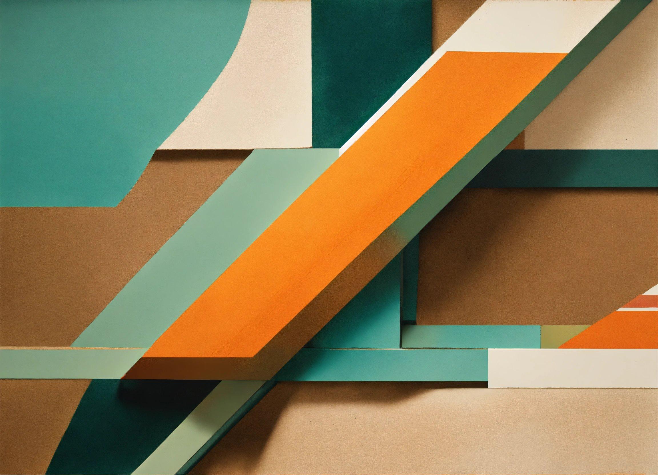 An Abstract Painting With Orange, Blue, And Green Stripes