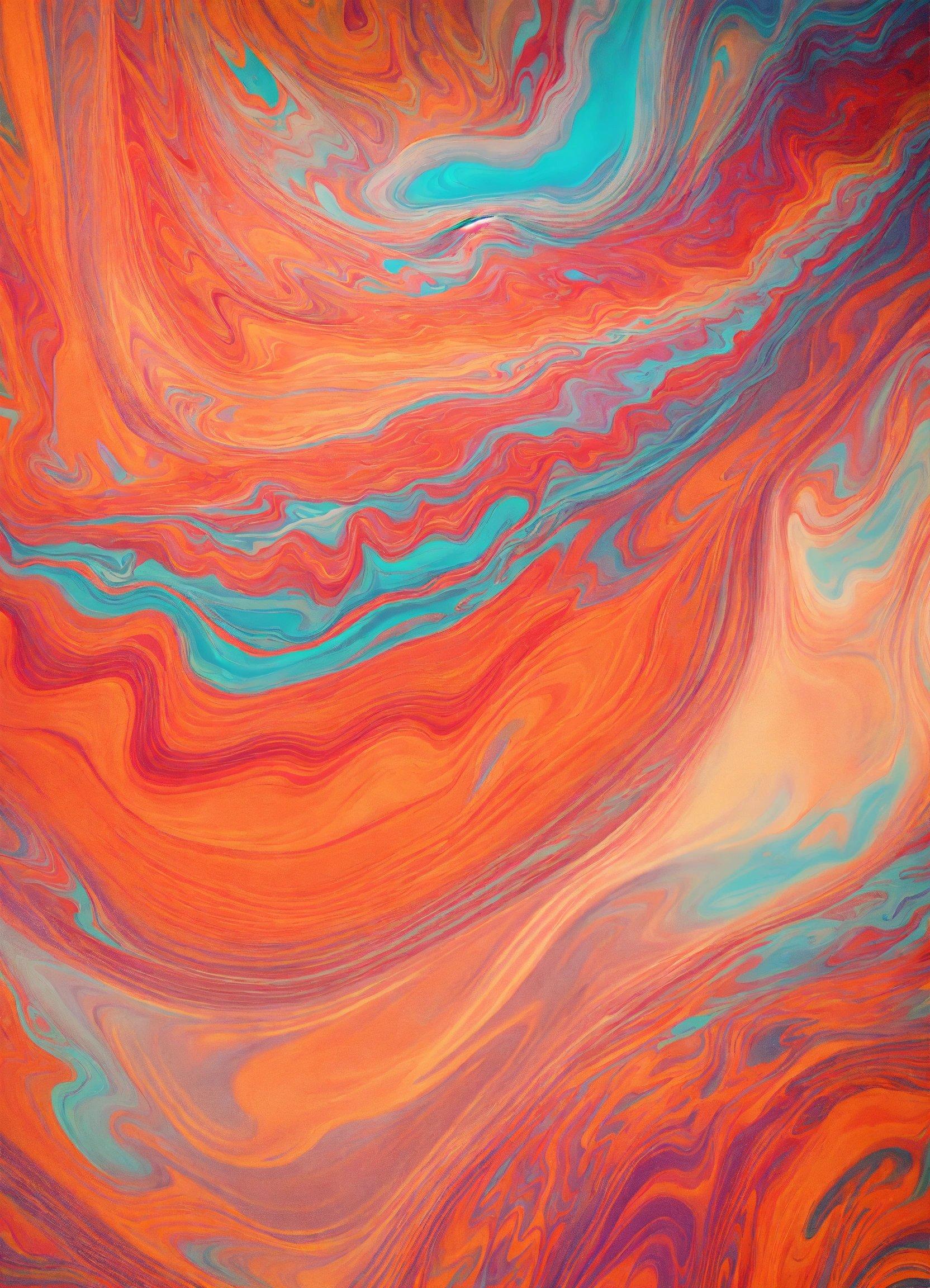 An Abstract Painting With Orange, Blue And Red Colors