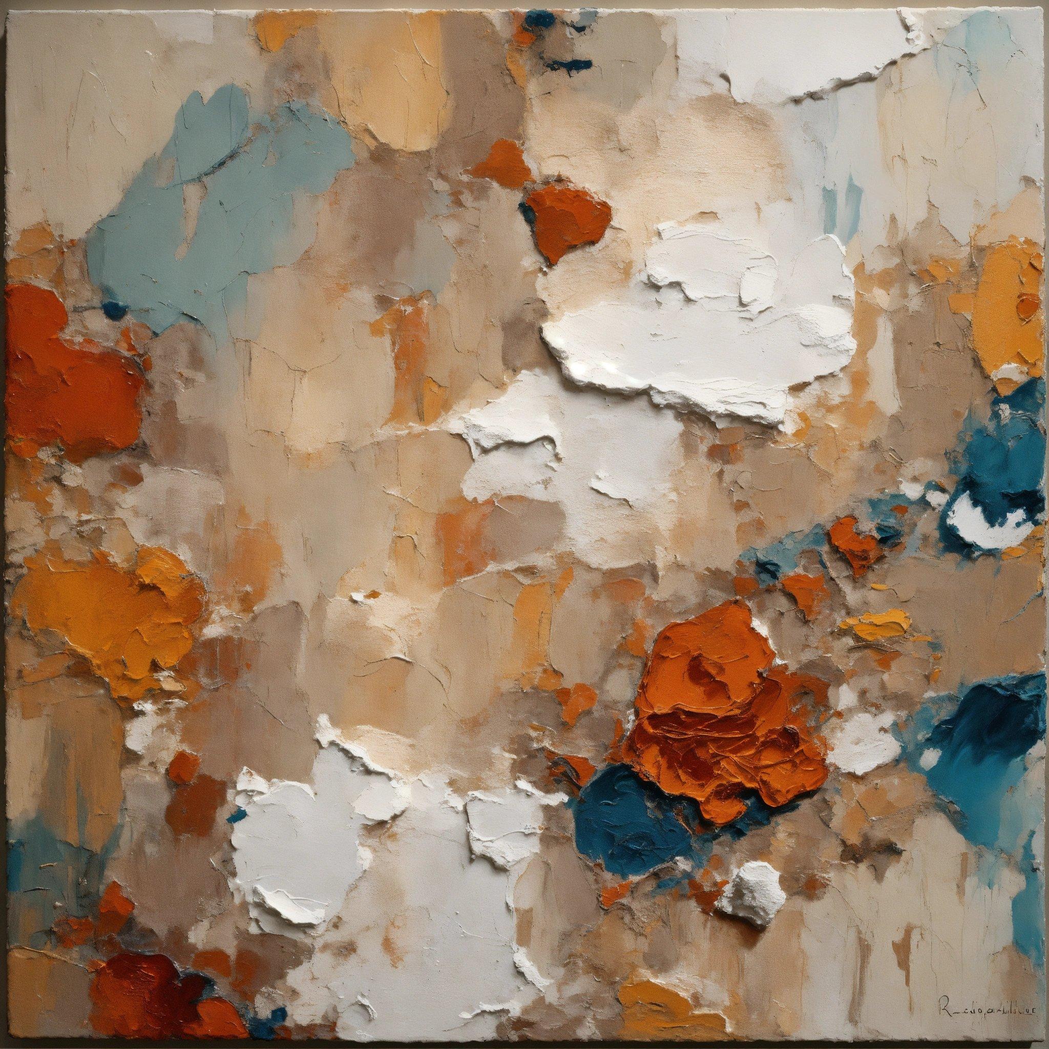 An Abstract Painting With Orange, Blue, And White Colors