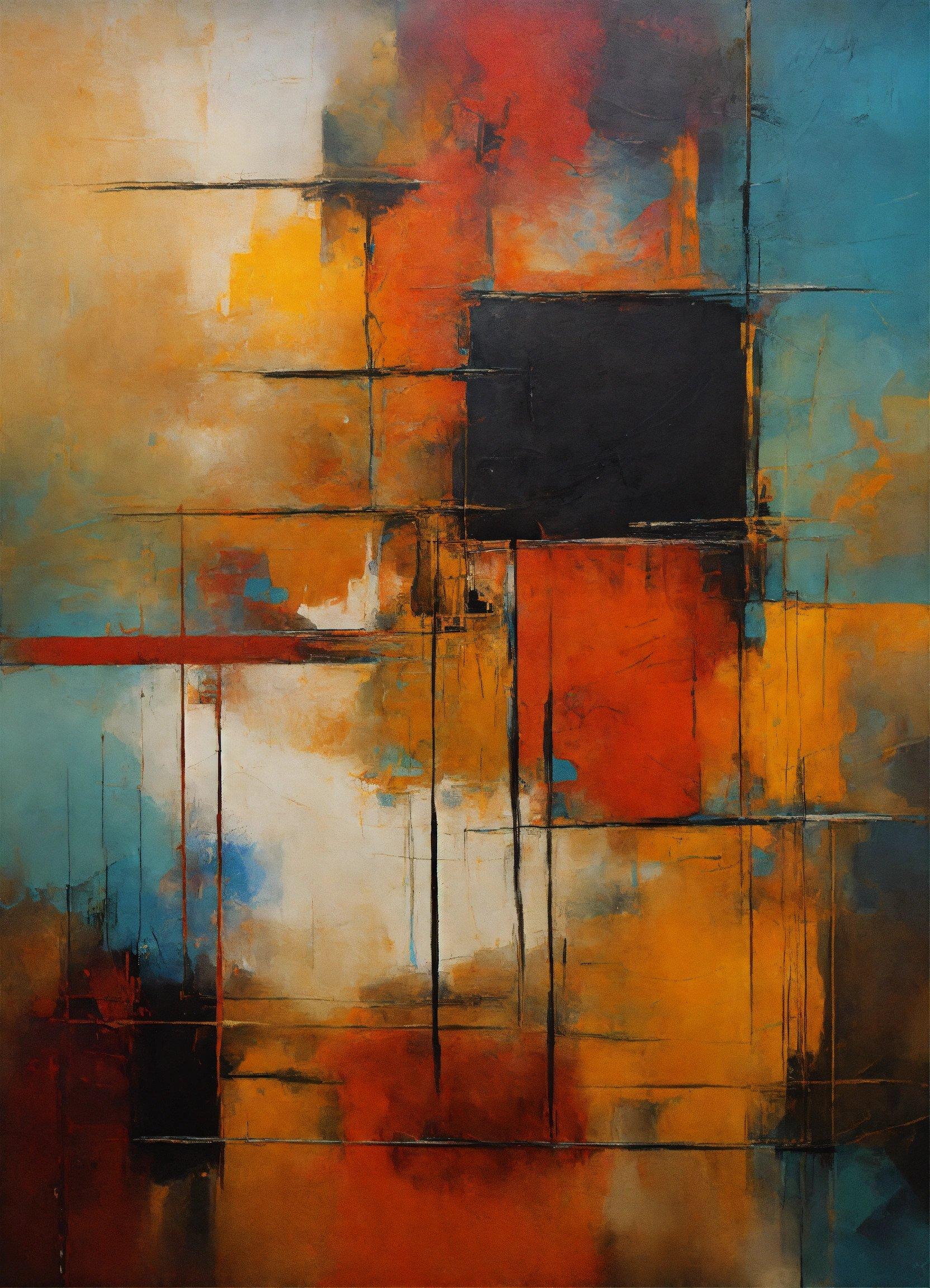 An Abstract Painting With Orange, Blue, And Yellow Colors