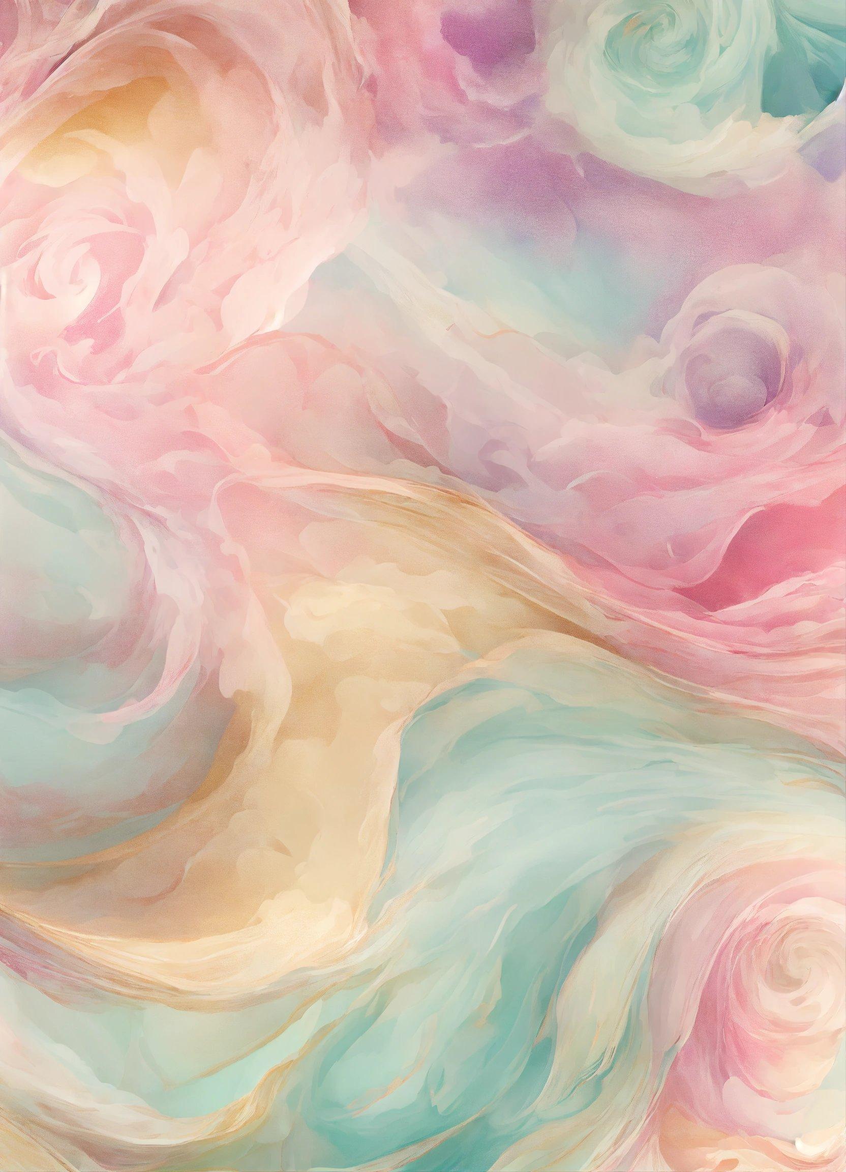 An Abstract Painting With Pastel Colors And Swirls