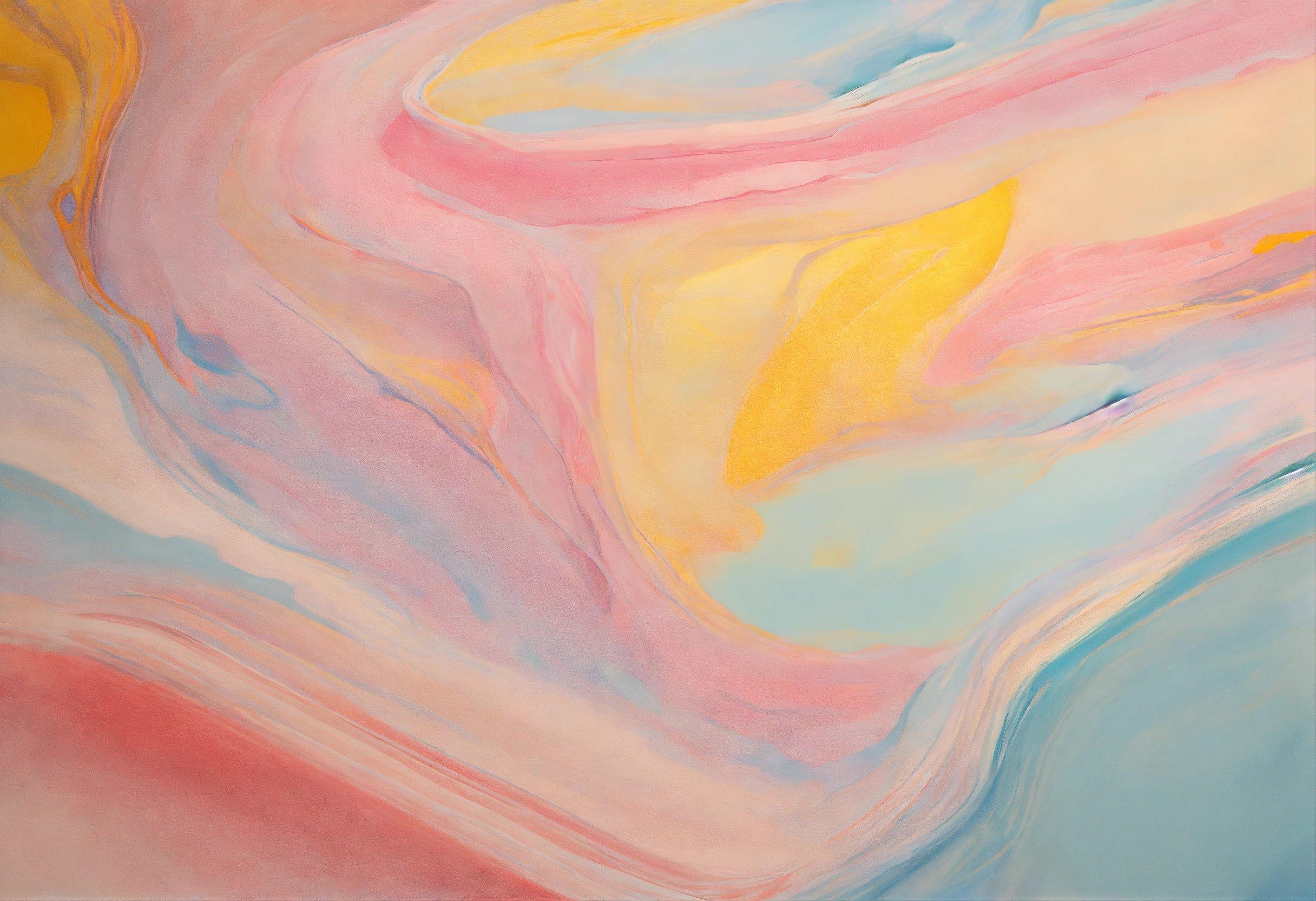 An Abstract Painting With Pastel Colors On A White Background