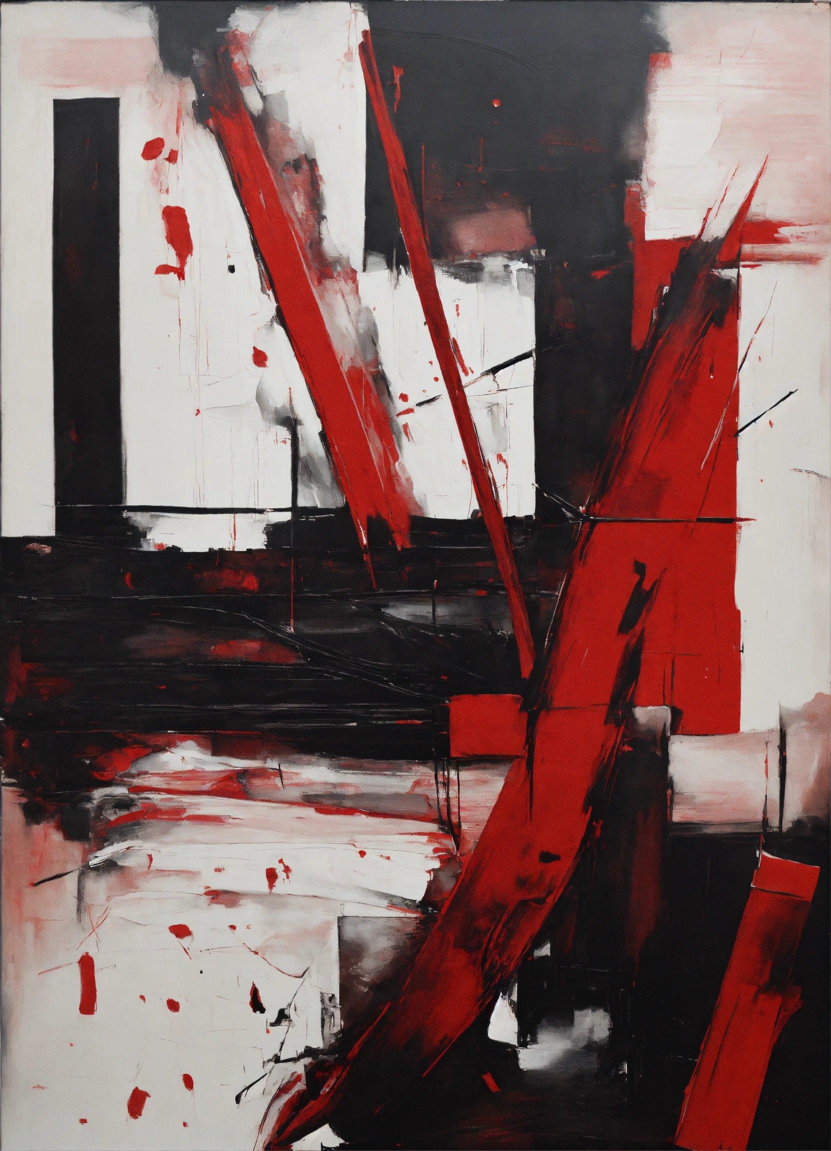 An Abstract Painting With Red And Black Colors