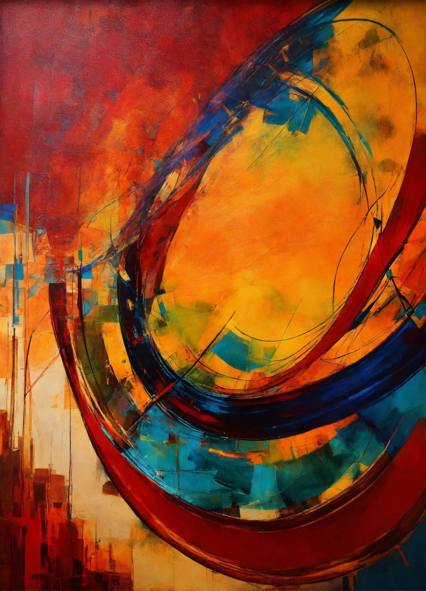 An Abstract Painting With Red, Blue, And Yellow Colors