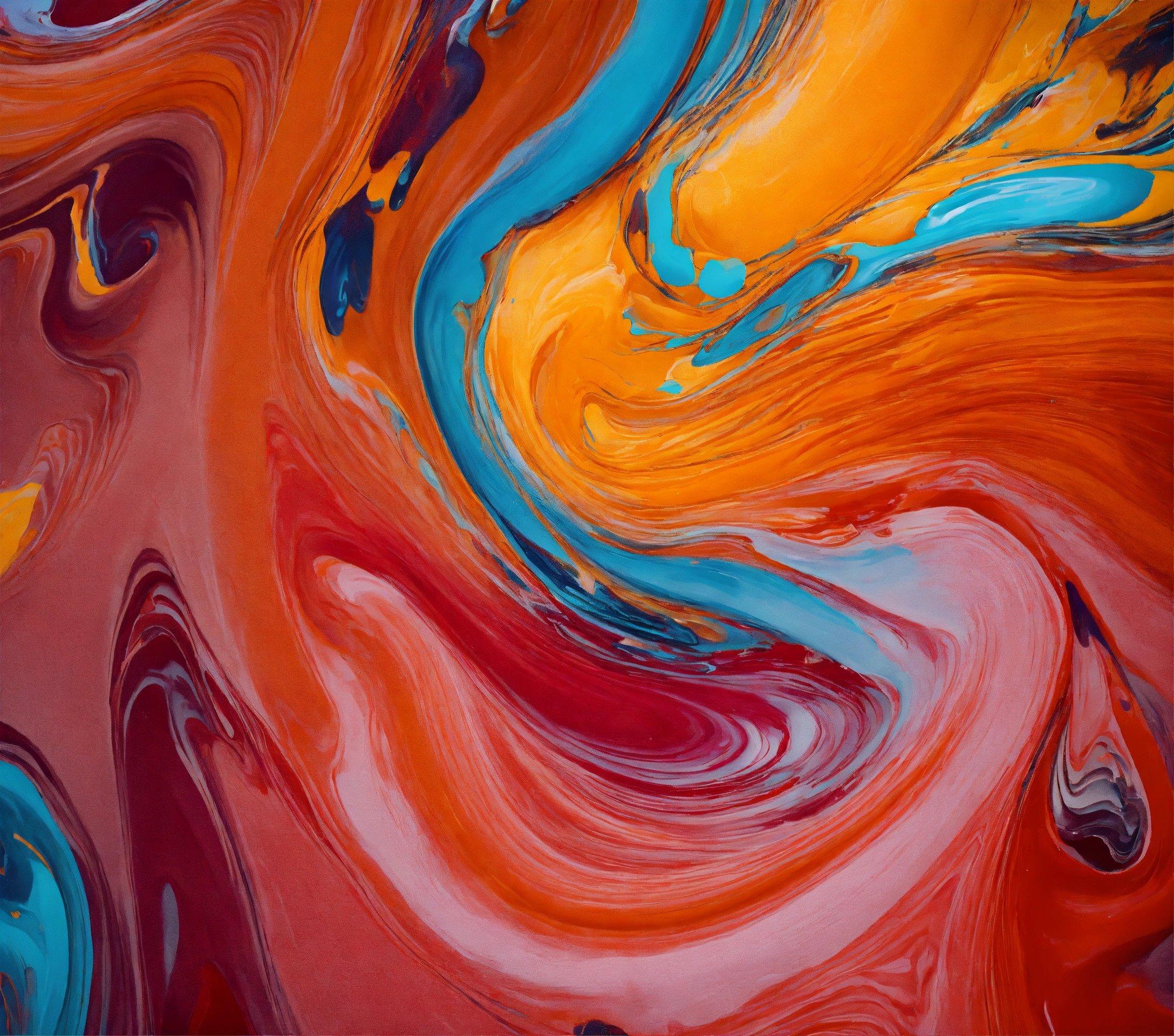 An Abstract Painting With Red, Orange, And Blue Colors