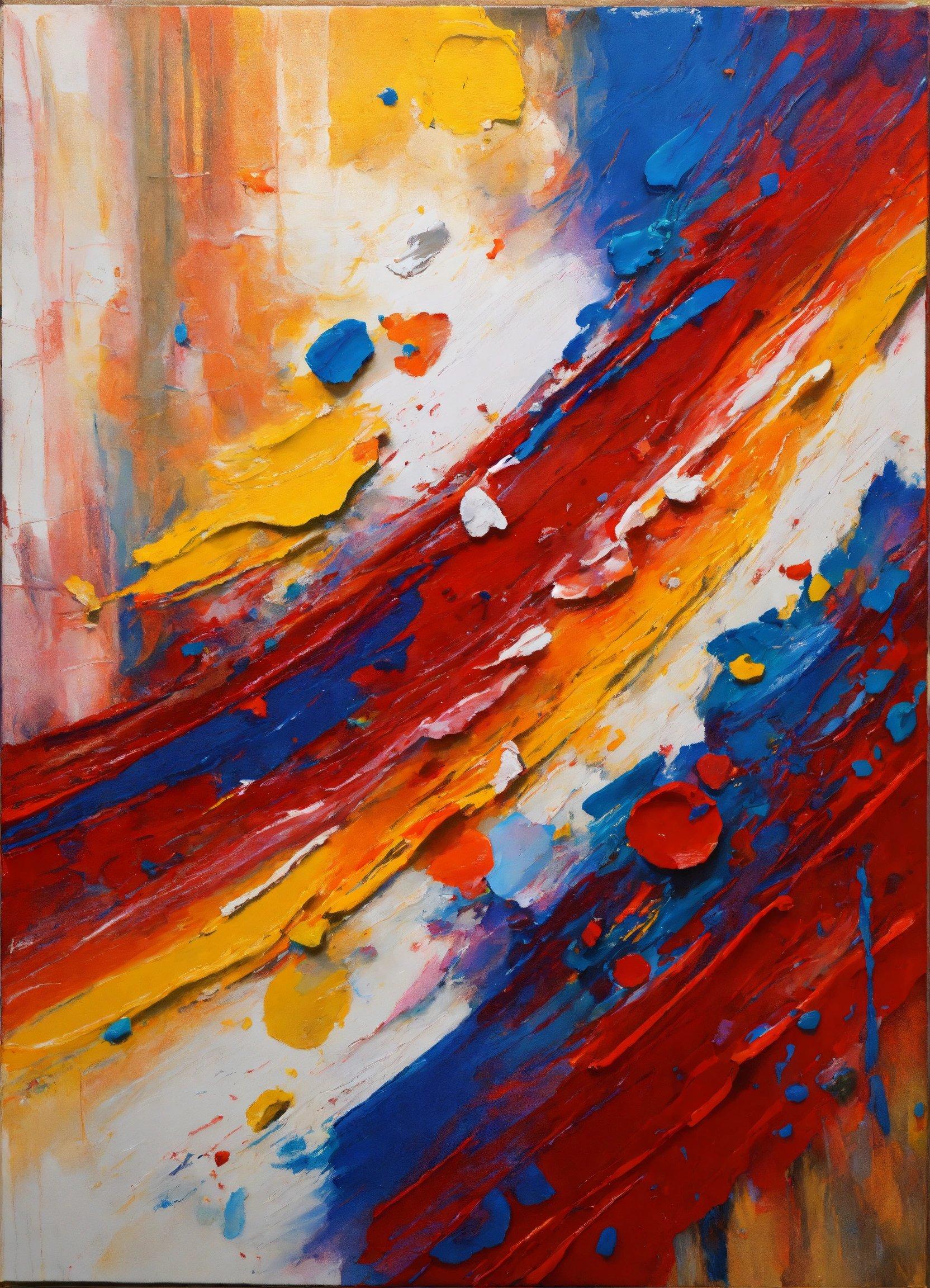 An Abstract Painting With Red, Yellow, And Blue Colors