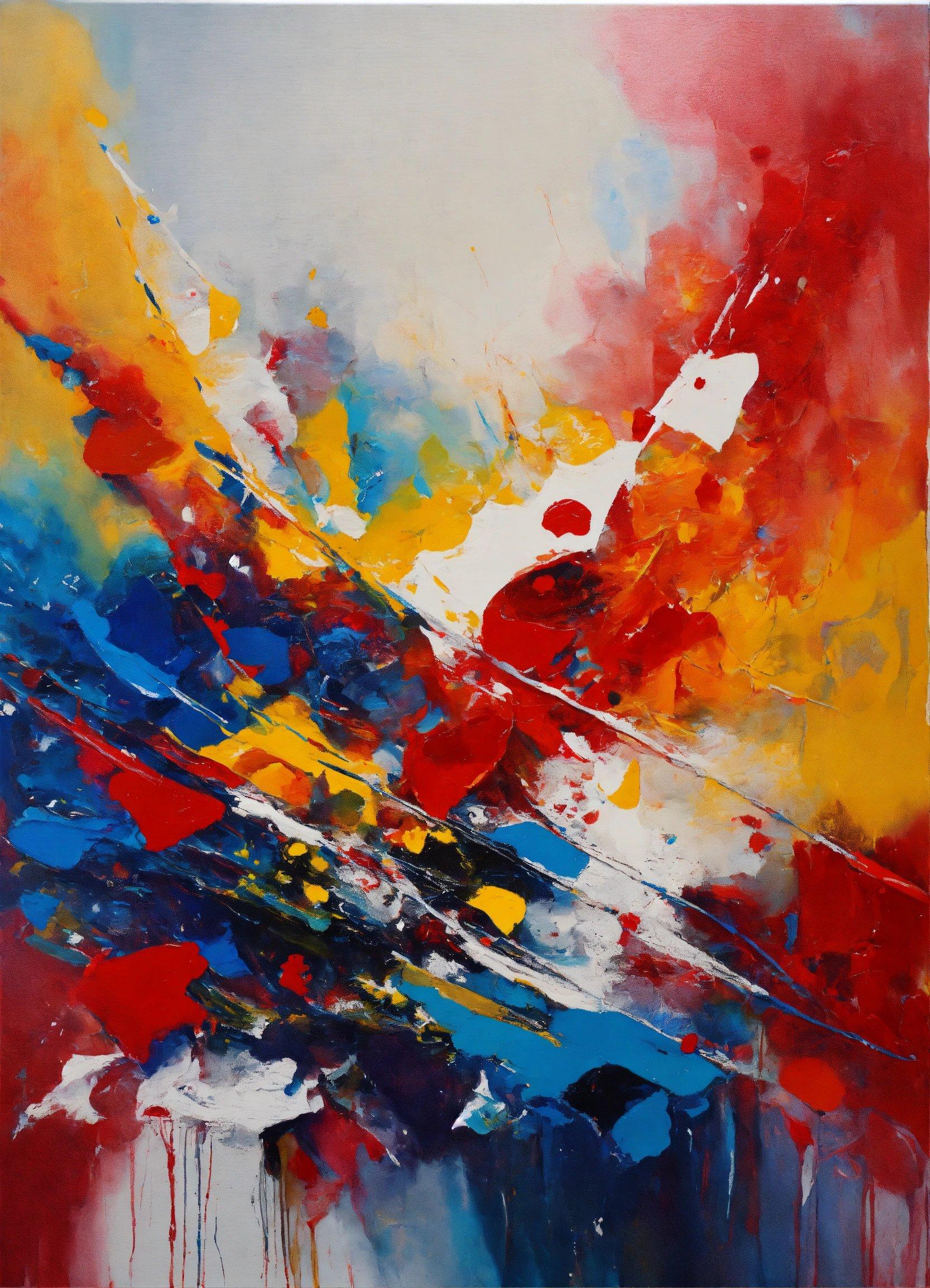 An Abstract Painting With Red, Yellow, Blue, And White Colors