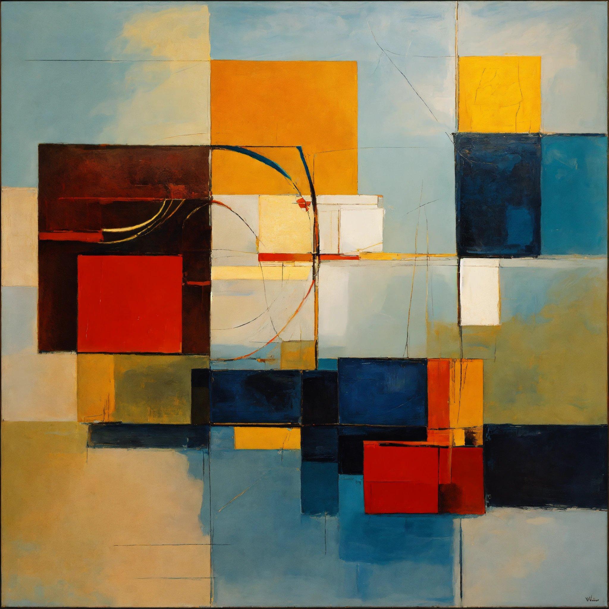 An Abstract Painting With Squares And Lines